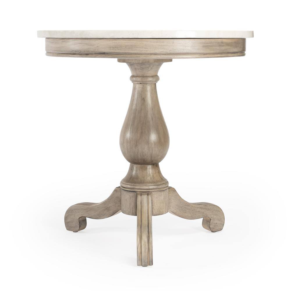 Back. Butler Specialty - Danielle Marble 24" Pedestal Side Table - Tan/Beige.