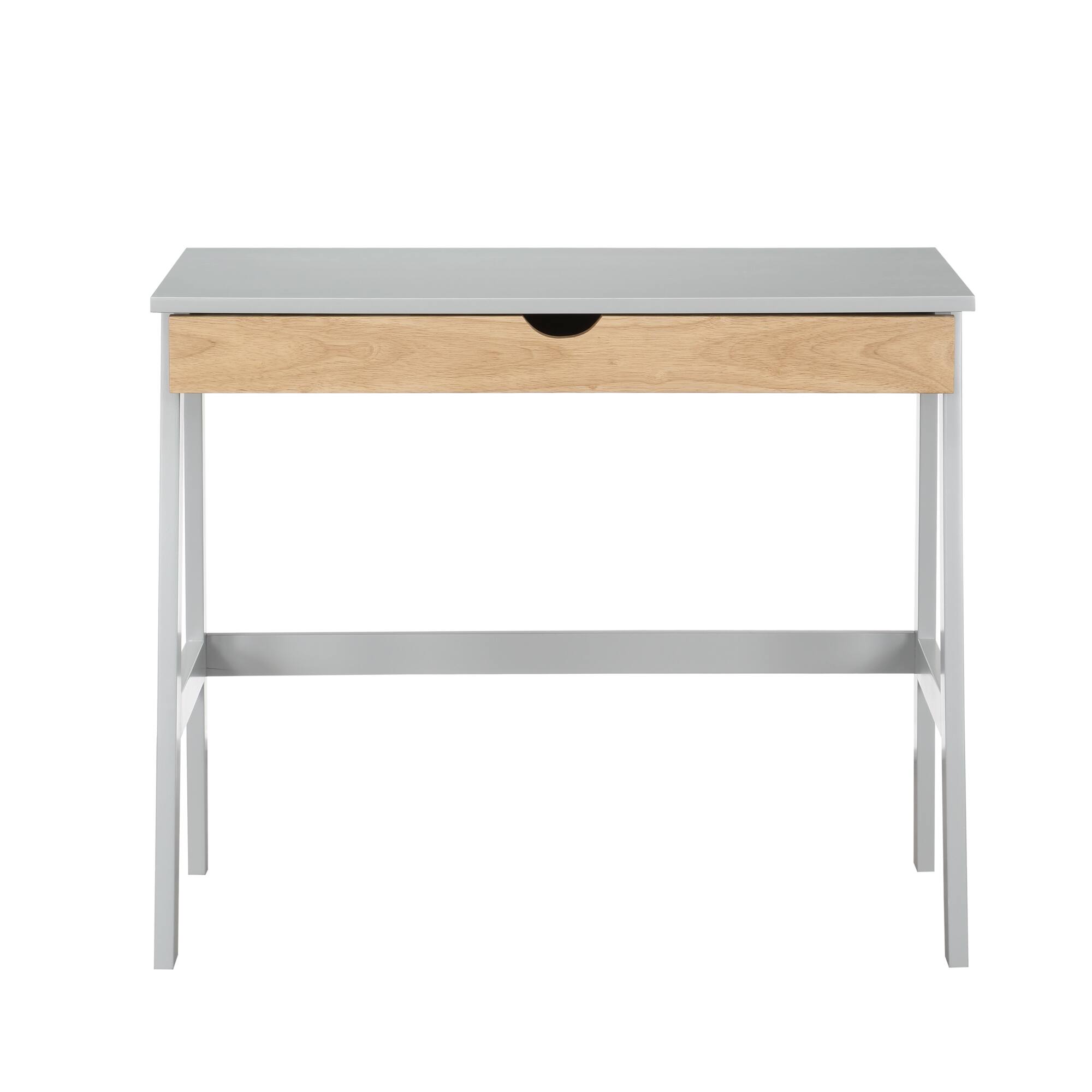 Left. GOODSILO - Modern Home Office Desk with Spacious Drawer for Study and Remote Work, Solid Wood Construction in Gray Finish - Gray.