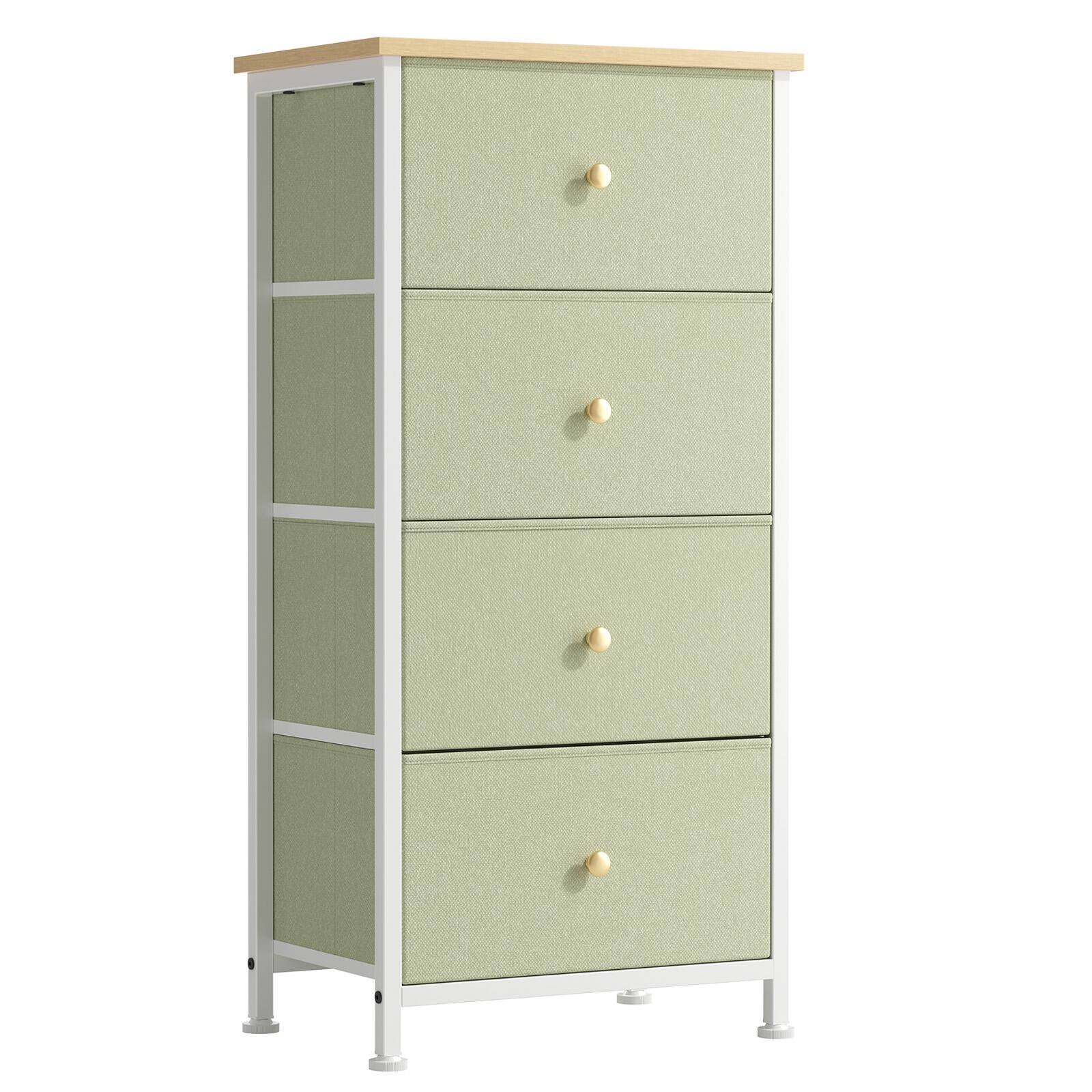 Front. Sweetcrispy - 4-Drawer Fabric Dresser with Metal Frame, Storage Organizer, Chest of Drawers with Wood Top for Bedroom Living Room - Light Green.