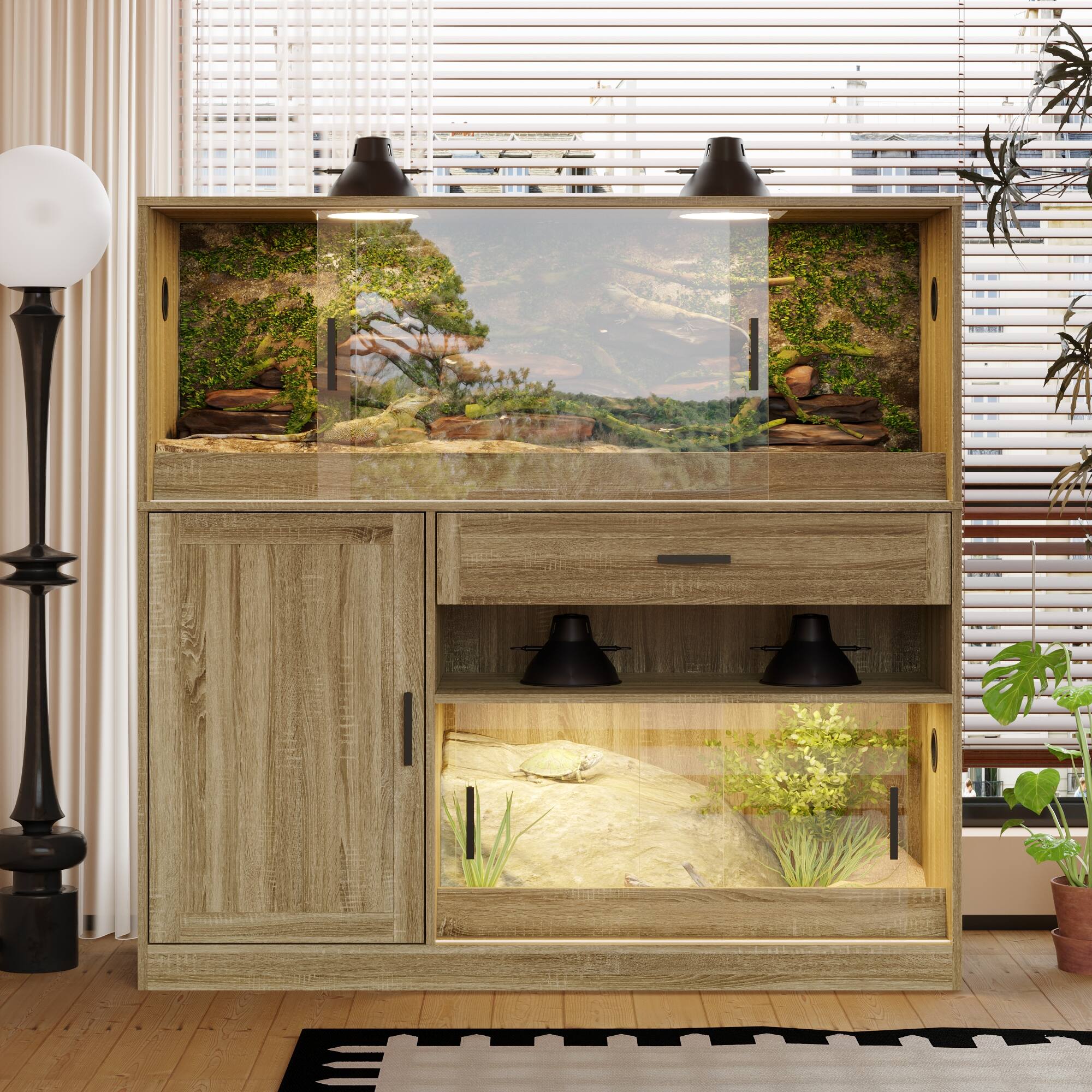Alt View 2. FUFU & GAGA - Multi-Level Reptile Habitat Cabinet – Versatile Terrarium with Twin Eco-Zones for Lizards Hamsters & Small Pets.