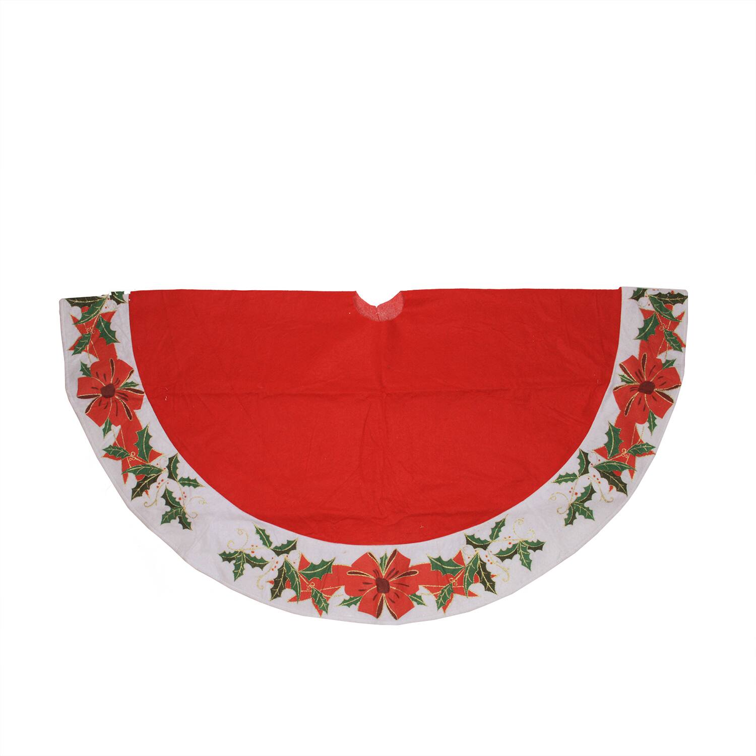 Alt View 1. Northlight - 48" Christmas Traditions Red with White Mistletoe Border Christmas Tree Skirt - Red.