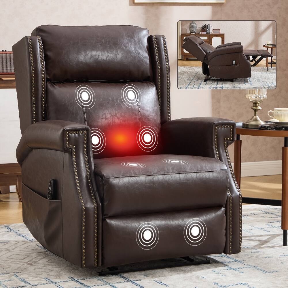 Alt View 8. Ropilly - Ropilly Antique Brown Manual Recliner Faux Leather Massage Chair - Antique brown.