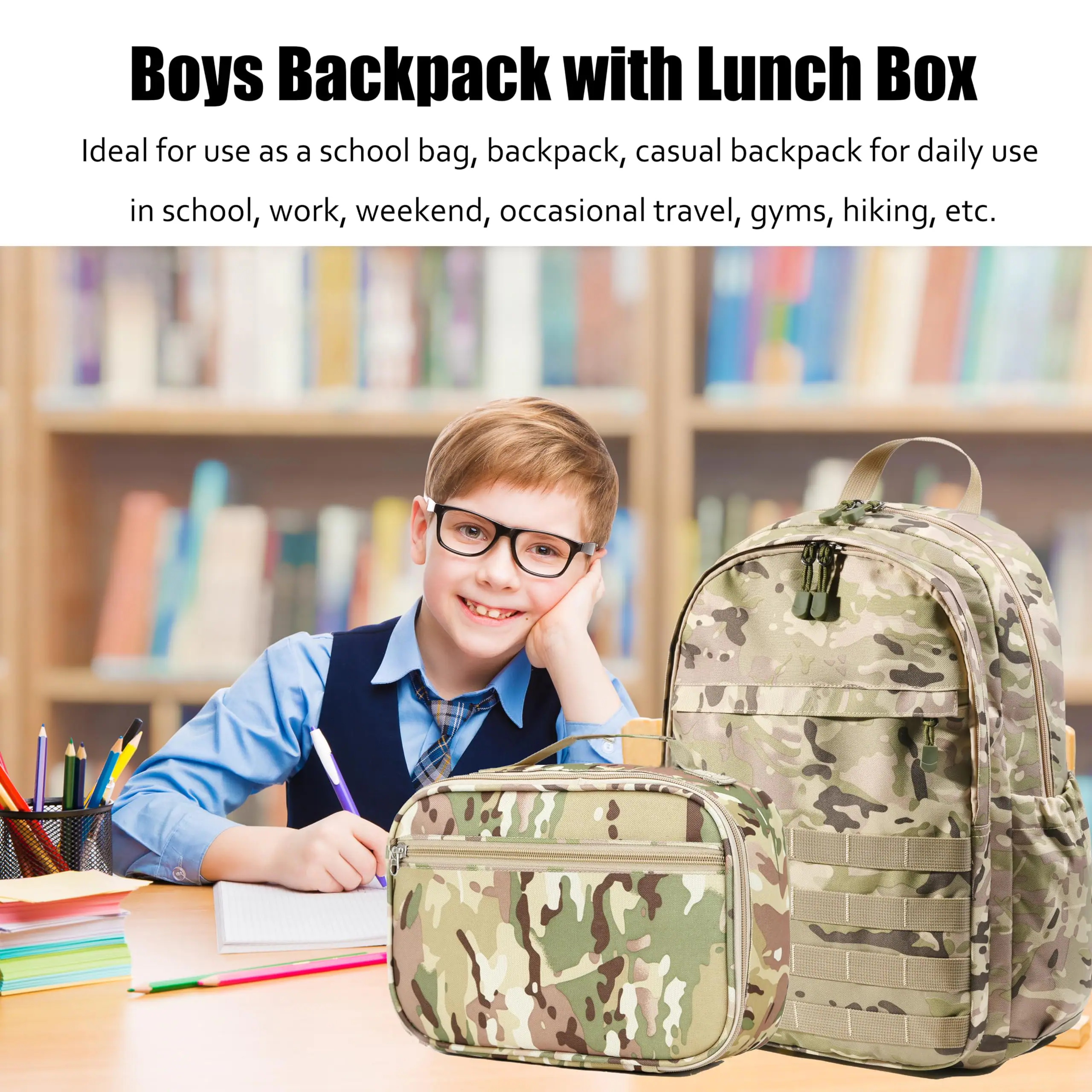 Left. Live At Space - Backpack With Lunch Box Waterproof School Bag Outdoor Travel Camping Daypack Camo For Rucksack (amy Green  Large) - Amy Green Backpack-Large.