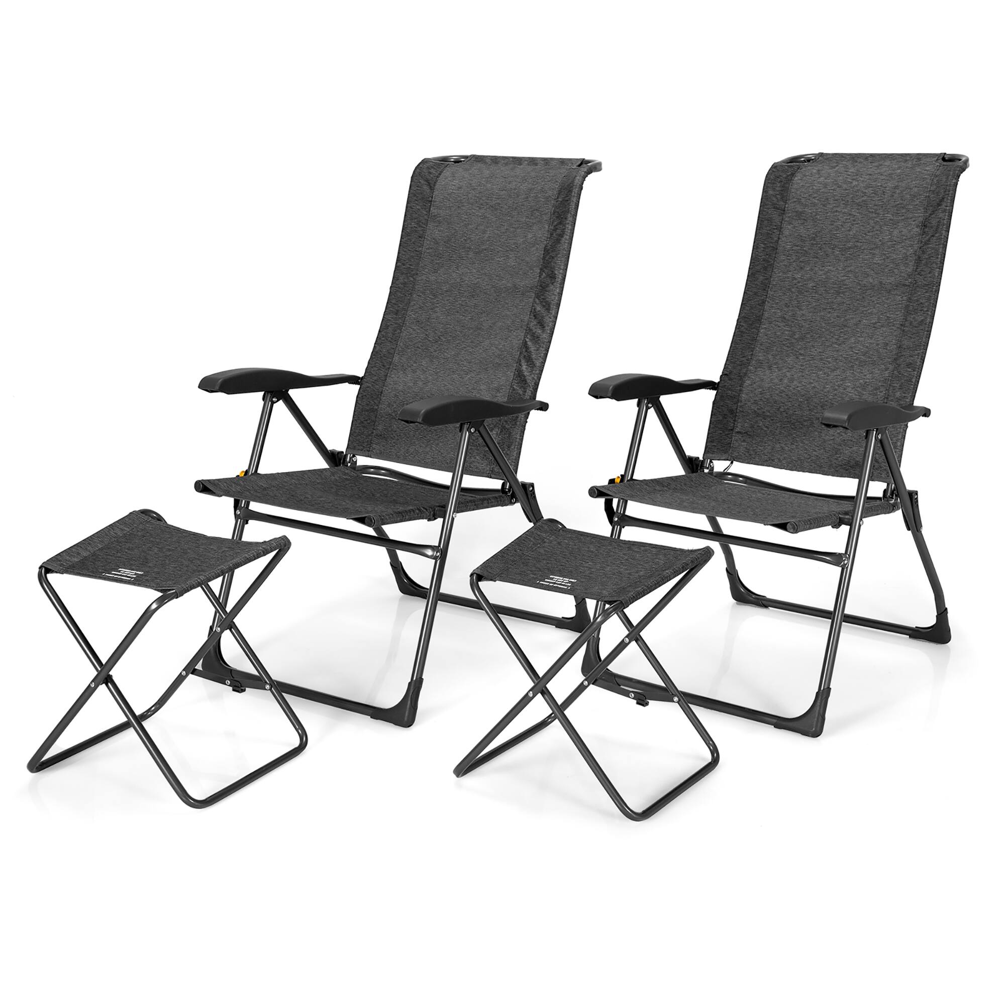 Alt View 17. Costway - 4PCS Patio Folding Dining Chair Ottoman Set Adjustable Back Camp Gray - Gray.