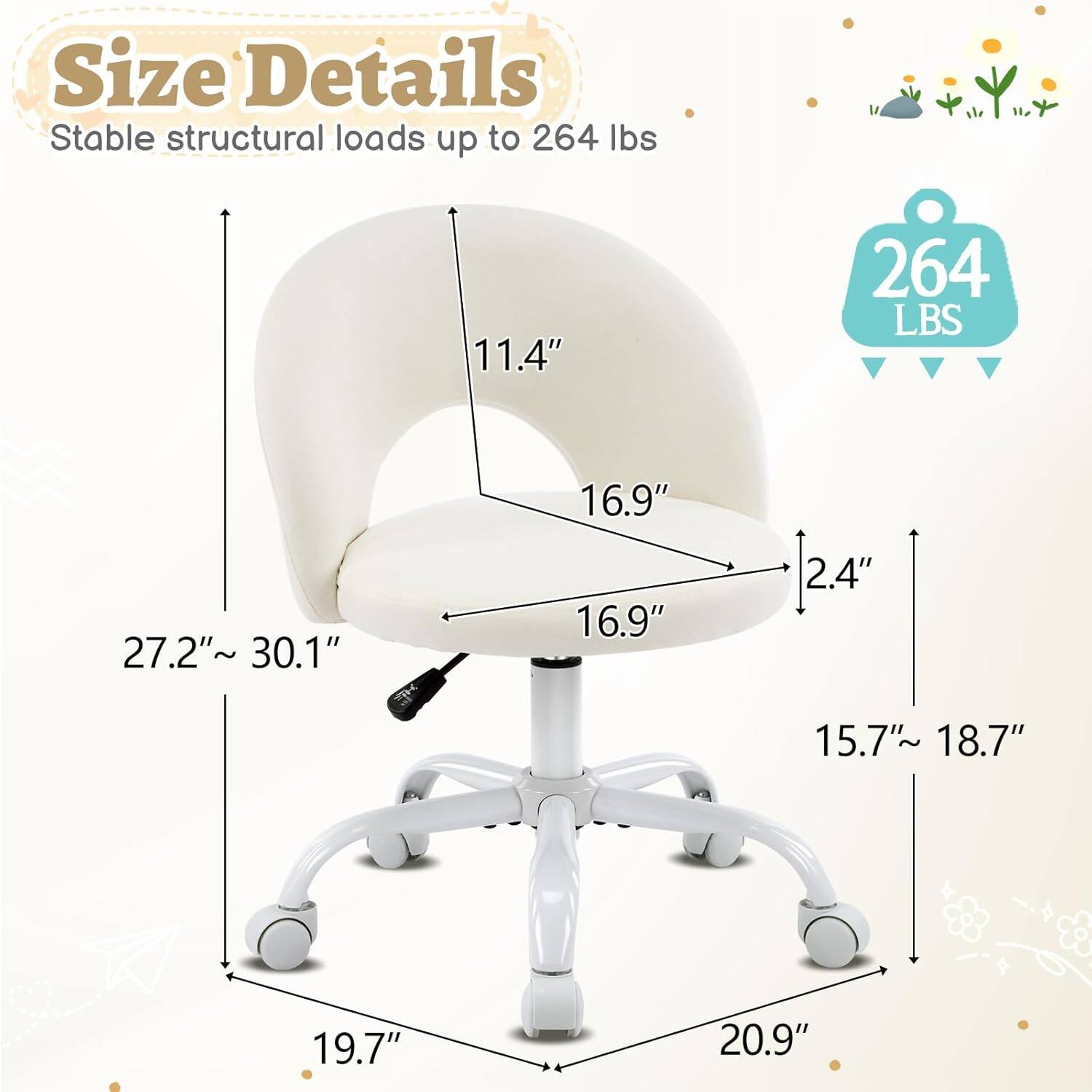 Size Details  
Stable structural loads up to 264 lbs  
11.4"  
16.9"  
27.2" ~ 30.1"  
16.9"  
2.4"  
15.7" ~ 18.7"  
19.7"  
20.9"