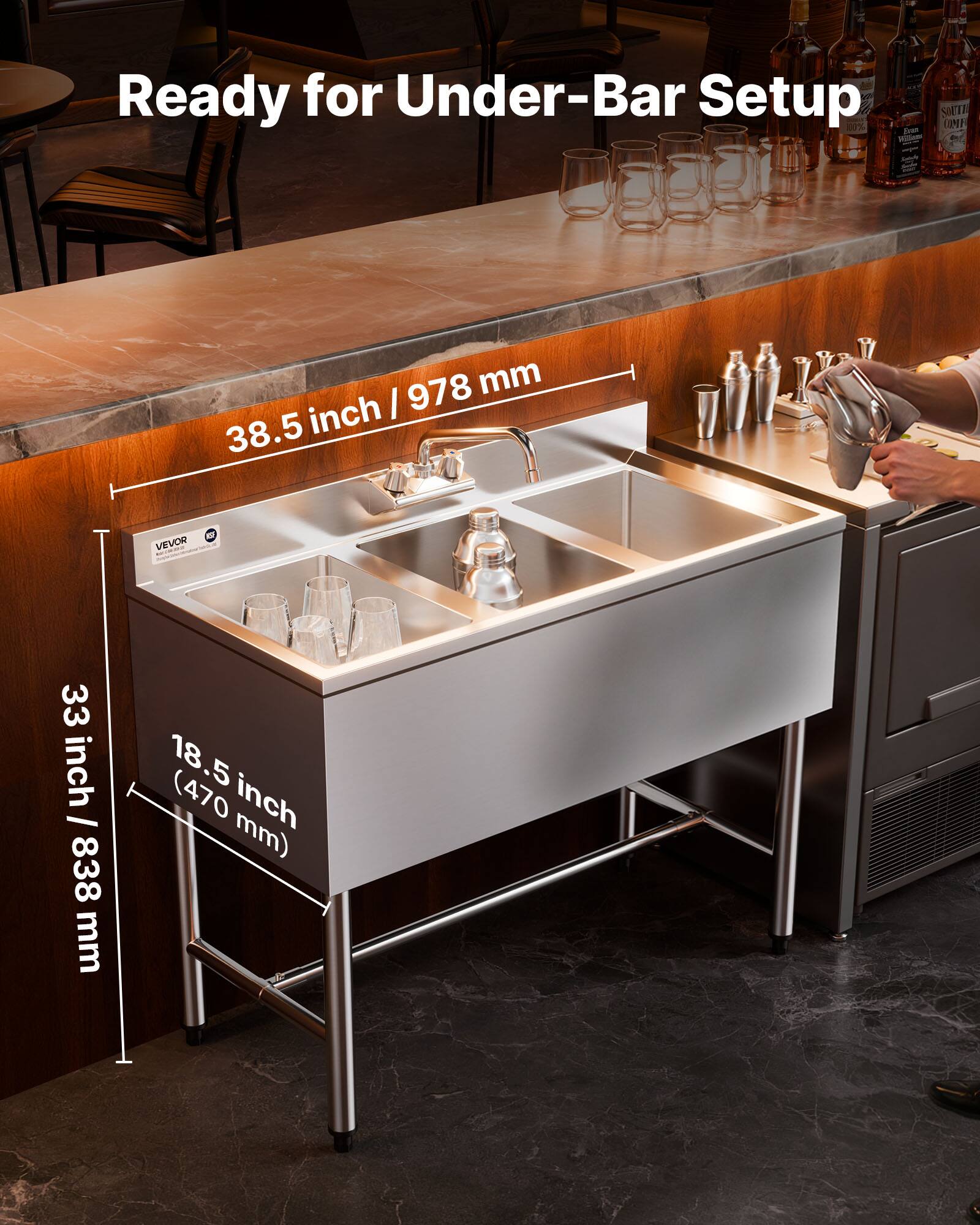 Ready for Under-Bar Setup  
38.5 inch / 978 mm  
33 inch / 838 mm  
18.5 inch / 470 mm