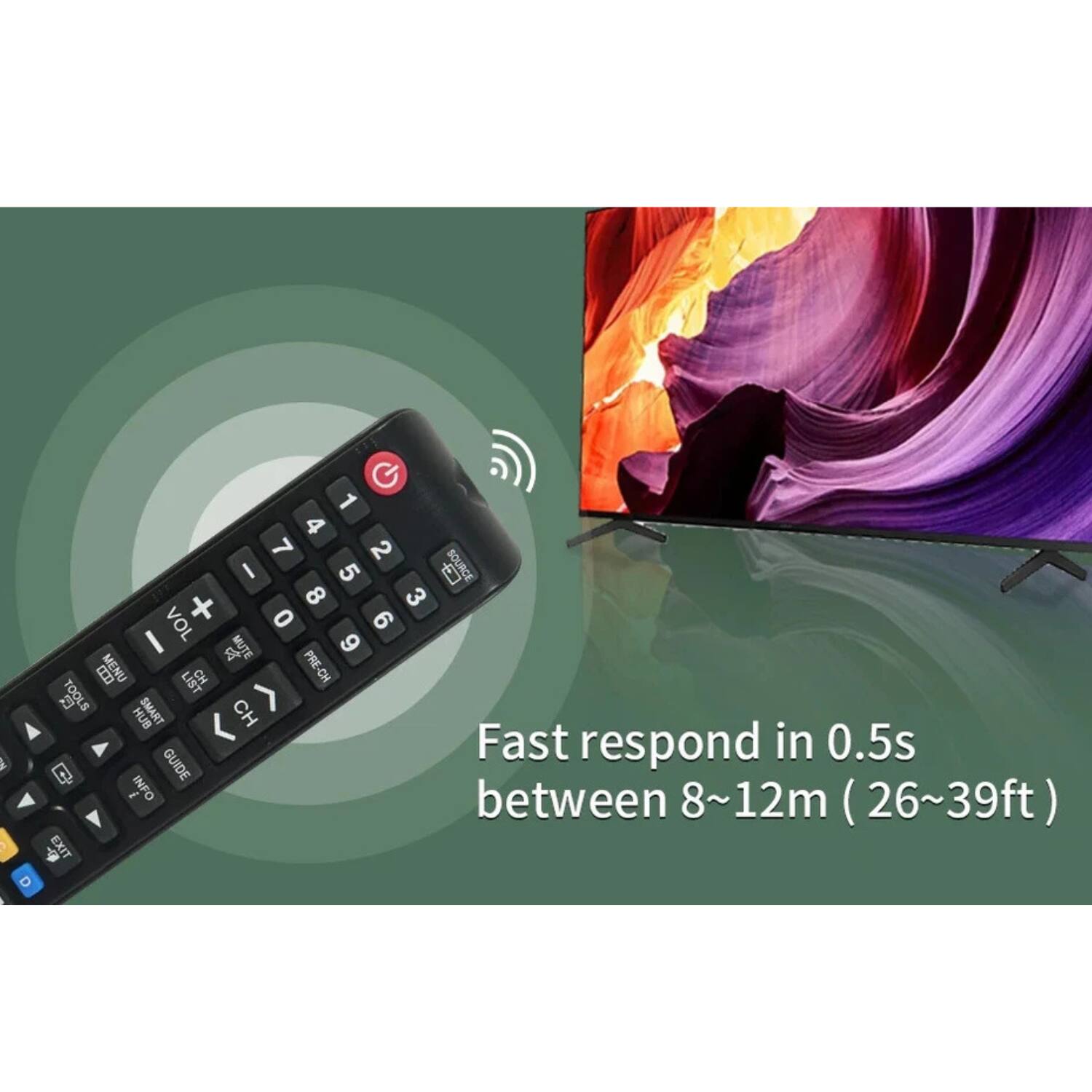 1 4 7 2 I 5 8 3 VOL 0 9 I a MUTE TE 6  MENU LIST CH FRE-CH 23 TOOLS SMART CH > HUB Fast respond in 0.5s between 8~12m (26~39ft) d EXIT D