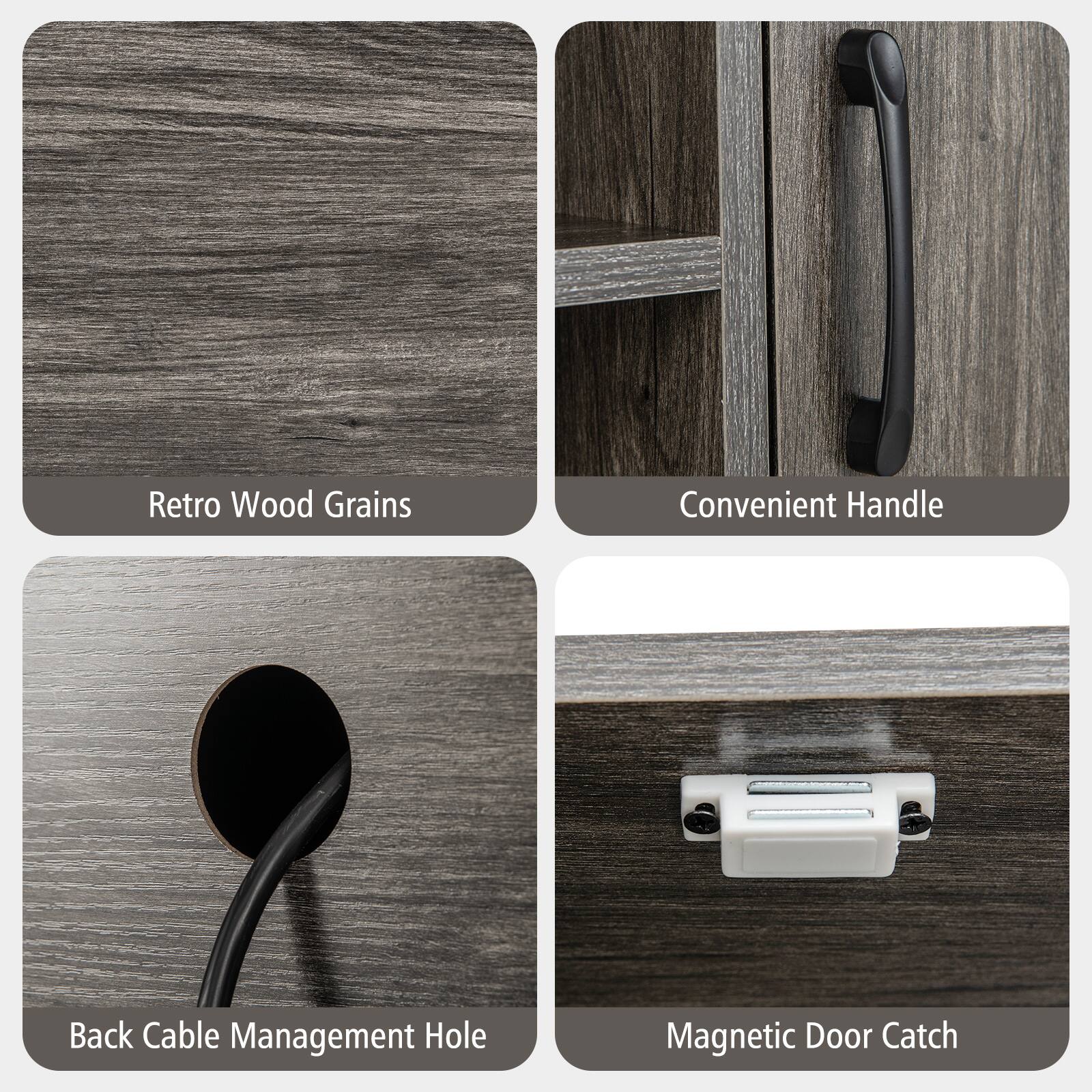 Retro Wood Grains, Convenient Handle, Back Cable Management Hole, Magnetic Door Catch