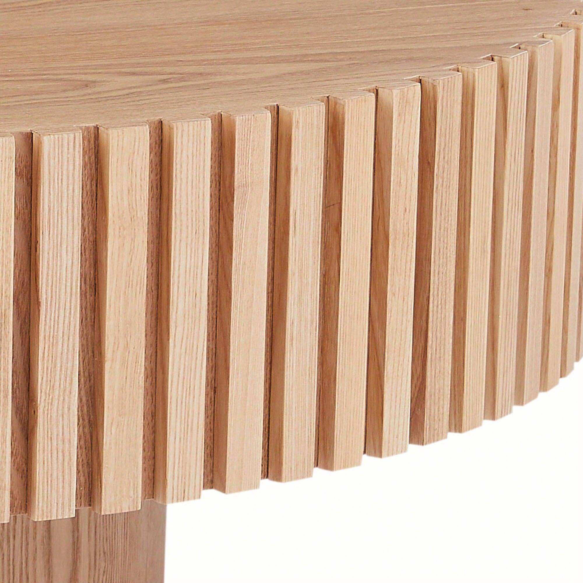 Alt View 2. Trinkets Crazed - 39.37" Round Coffee Table Wood,Circle Coffee Table, Drum Fluted Coffee Accent End Side Center Table - Natural.