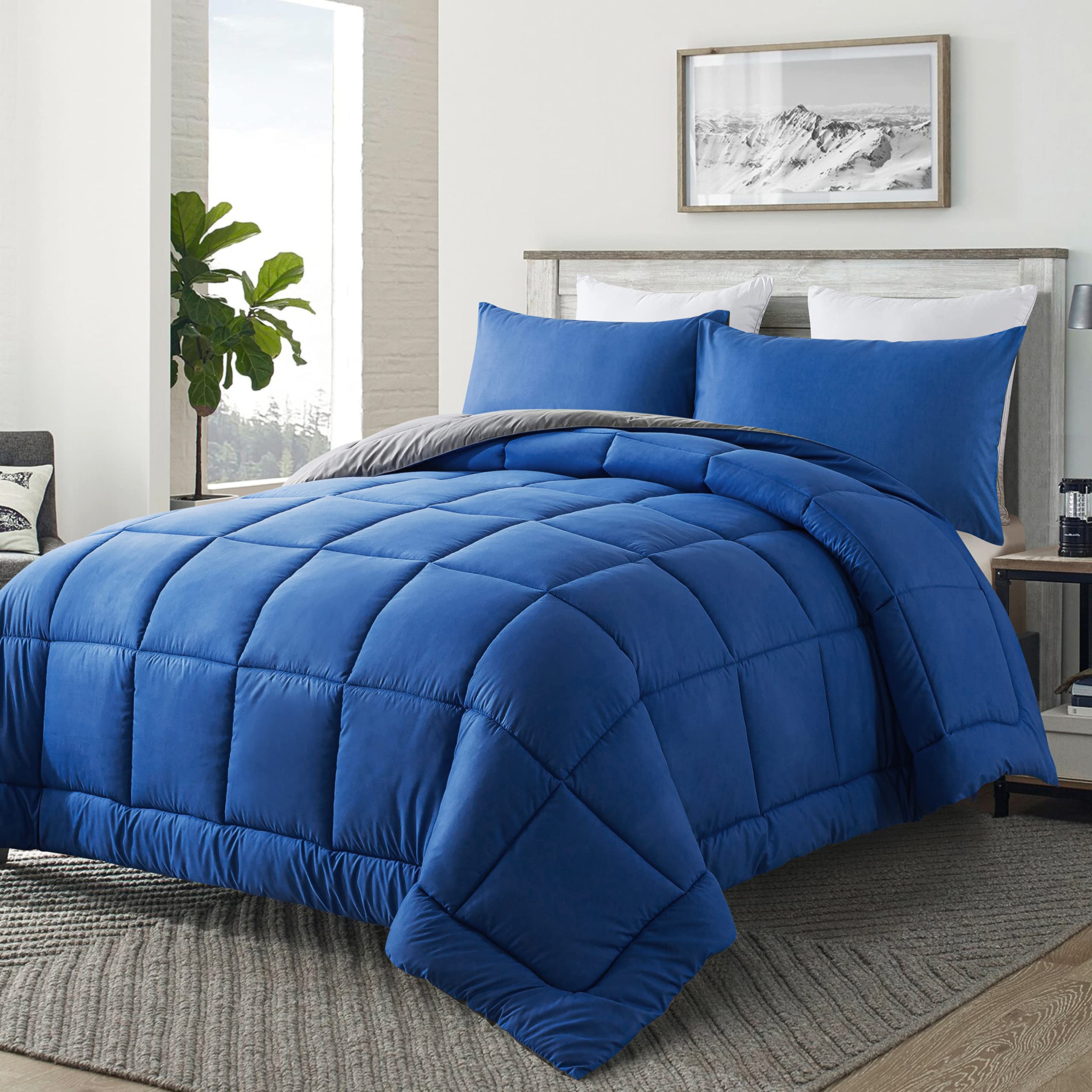 Left. Cedar Assembly - Comforter Set all Season Bedding Comforters Sets With 1 Pillow Case 2 Pieces Bed Down Alternative Sets - Blue-Twin.