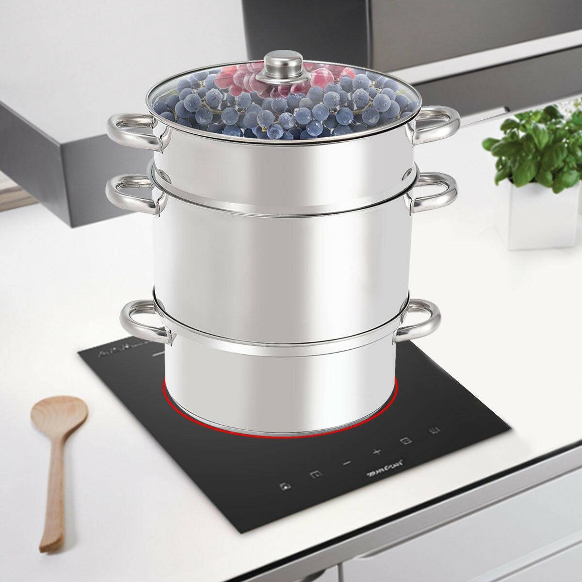 Alt View 1. Costway - Costway 11-Quart Stainless Fruit Juicer Steamer Stove Top w/ Tempered Glass Lid - Sliver.