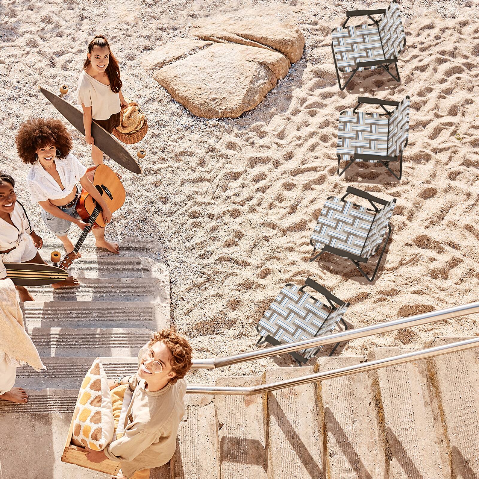 Alt View 1. Costway - Costway 6 PCS Folding Beach Chair Camping Lawn Webbing Chair Lightweight 1 Position - Brown.