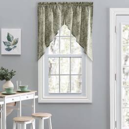 Ellis Curtain - Lexington Leaf Pattern on Colored Ground Tailored Swags 56"x36" - Sage