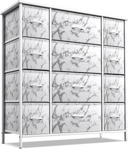 Sorbus - Dresser with 12 Drawers - Chest Organizer Unit with Steel Frame Wood Top and Handle - Large Dresser for Bedroom - Marble white