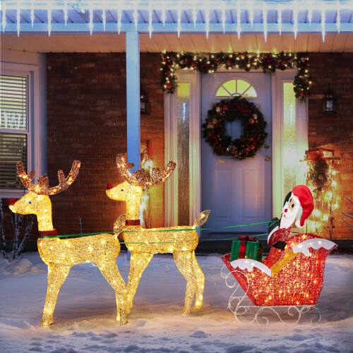 Alt View 8. Winado - 6FT Christmas Reindeer Pulling Santa's Sleigh with LED Lights for Xmas Indoor Outdoor Lawn Party Holiday Decorations - Multicolor.