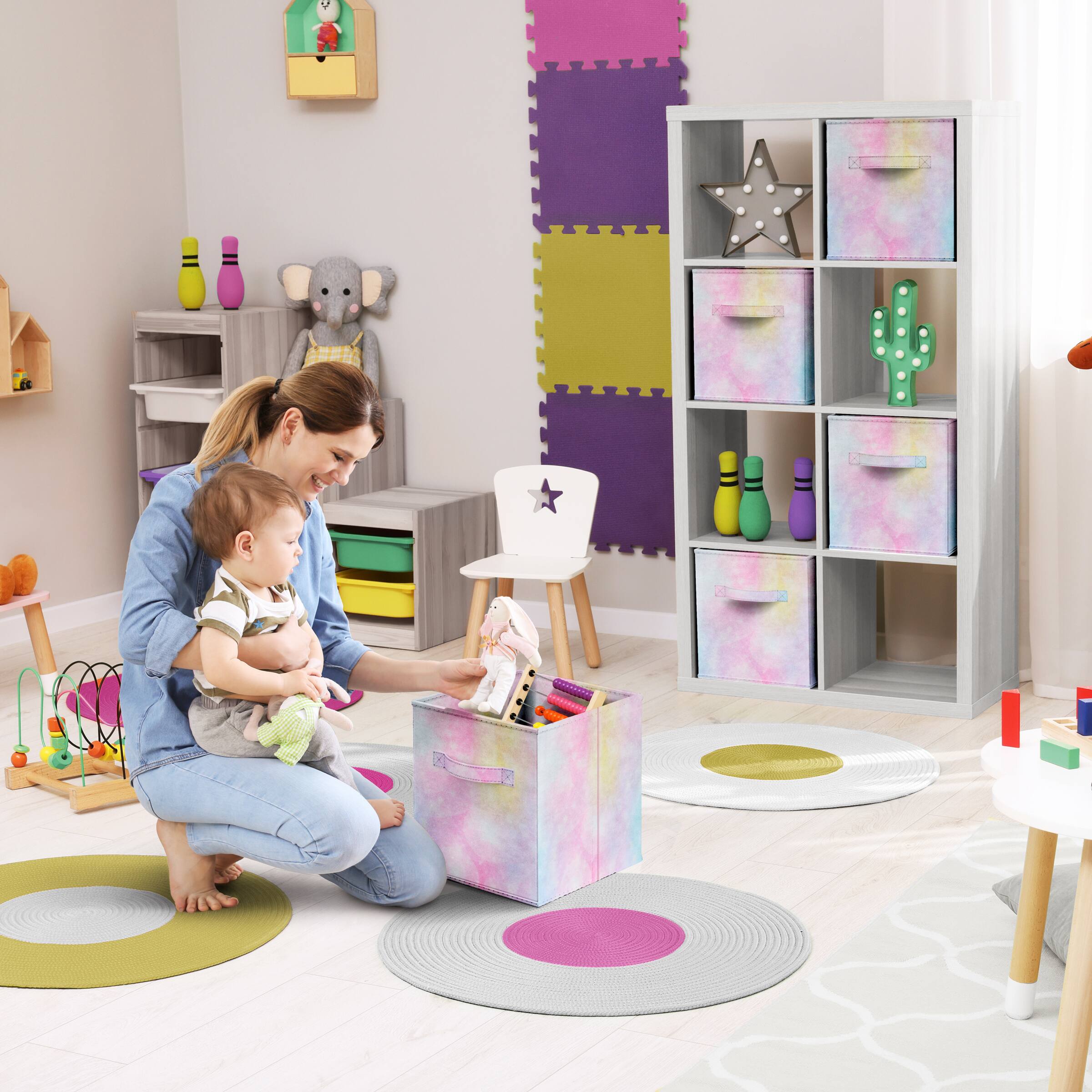 Alt View 3. Sorbus - Sorbus Foldable Storage Cubes - 6 Fabric Baskets for Organizing Pantry, Closet, Shelf, Nursery, Playroom, Toy Box, Cubby - Rainbow Sparkle Tie-Dye.