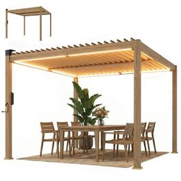 Outsunny - x 10' Louvered Pergola with Solar LED lights, Metal Roof - Brown