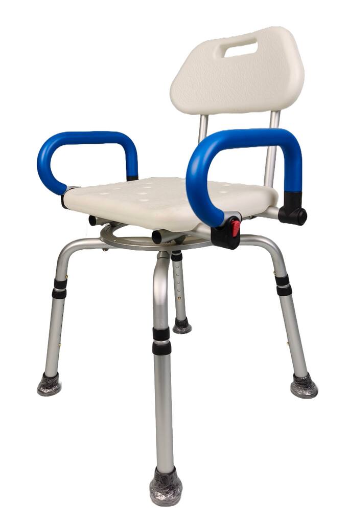 Alt View 2. iLIVING - ILG-608 Waterproof Aluminum Shower Chair with Rotating Seat Backrest and Padded Armrests - White.