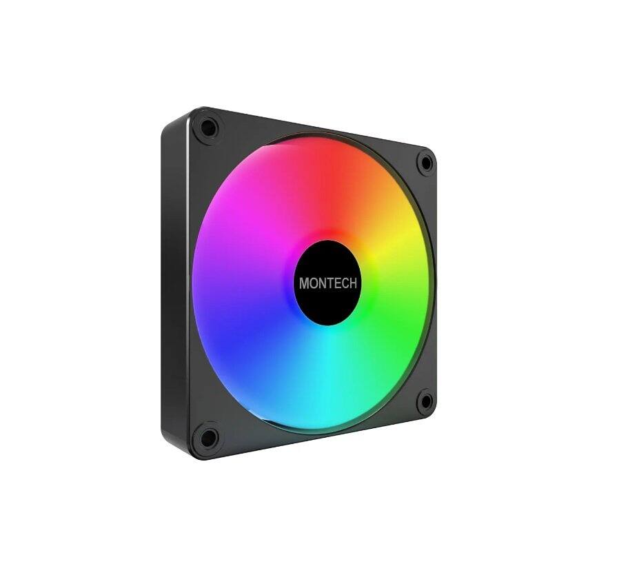 Angle. Montech - GF120R V2 ARGB GF120RV2B 120mm Case Fan Hydraulic Bearing, Quiet Performance, Vibrant ARGB Lighting, Reverse Blade - Black.