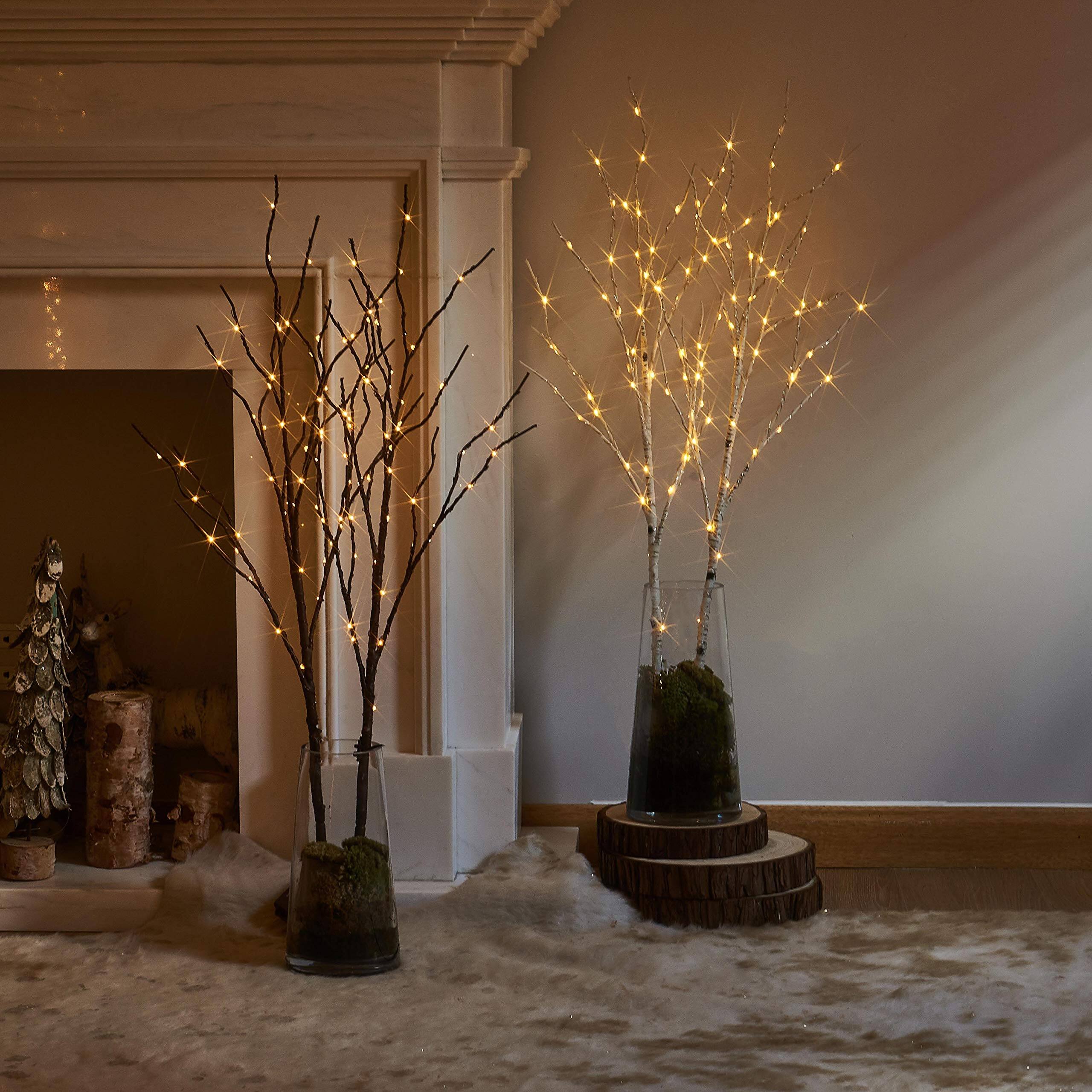Alt View 2. Refined Abode Design - Lighted Brown Willow Branches 32in Timer Operated Tree Branch Warm White Lights Holiday Christmas Decoration - Brown.