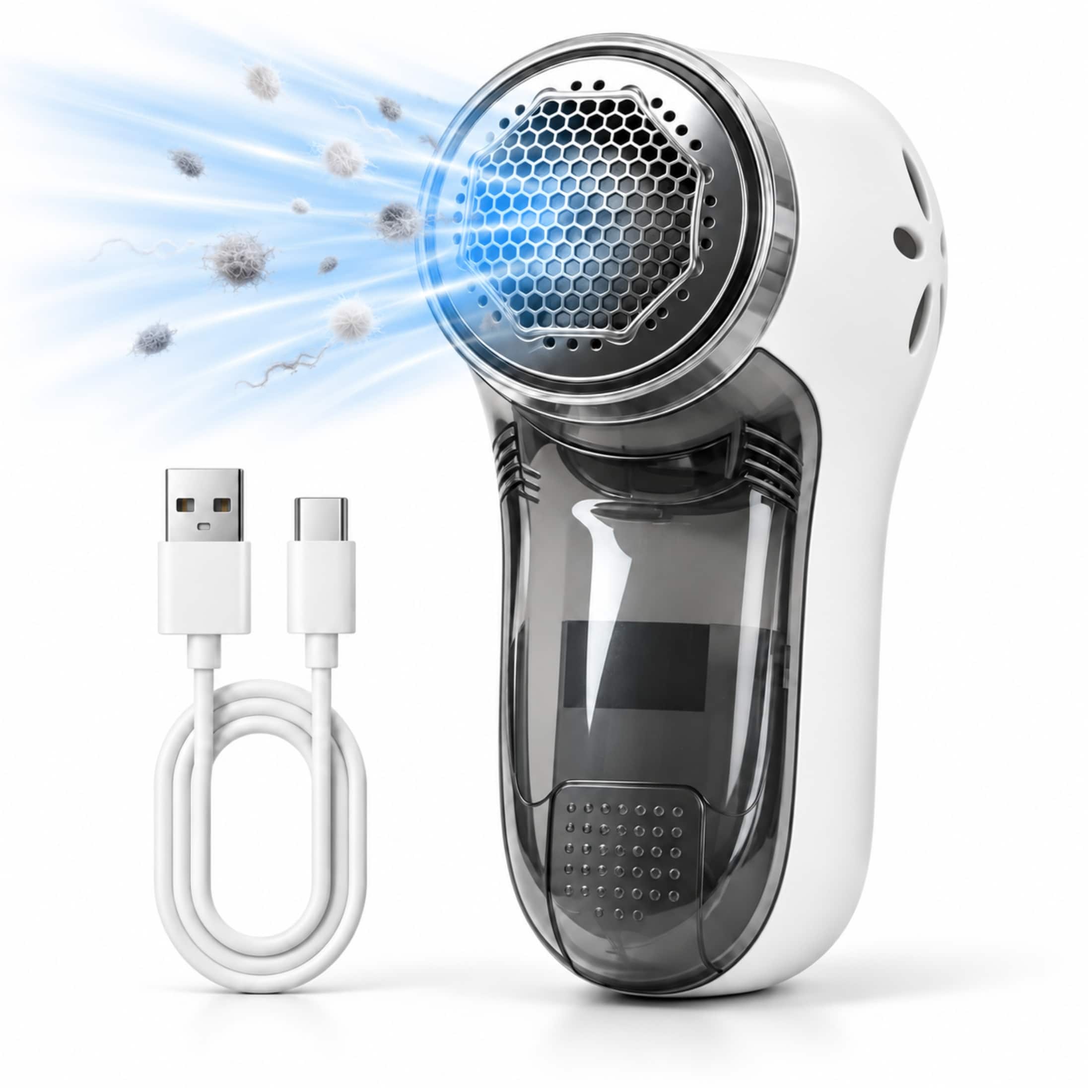 AMUMU - Fabric Shaver and Lint Remover USB Rechargeable Portable Cordless 7000 RPM Electric Lint Remover - White