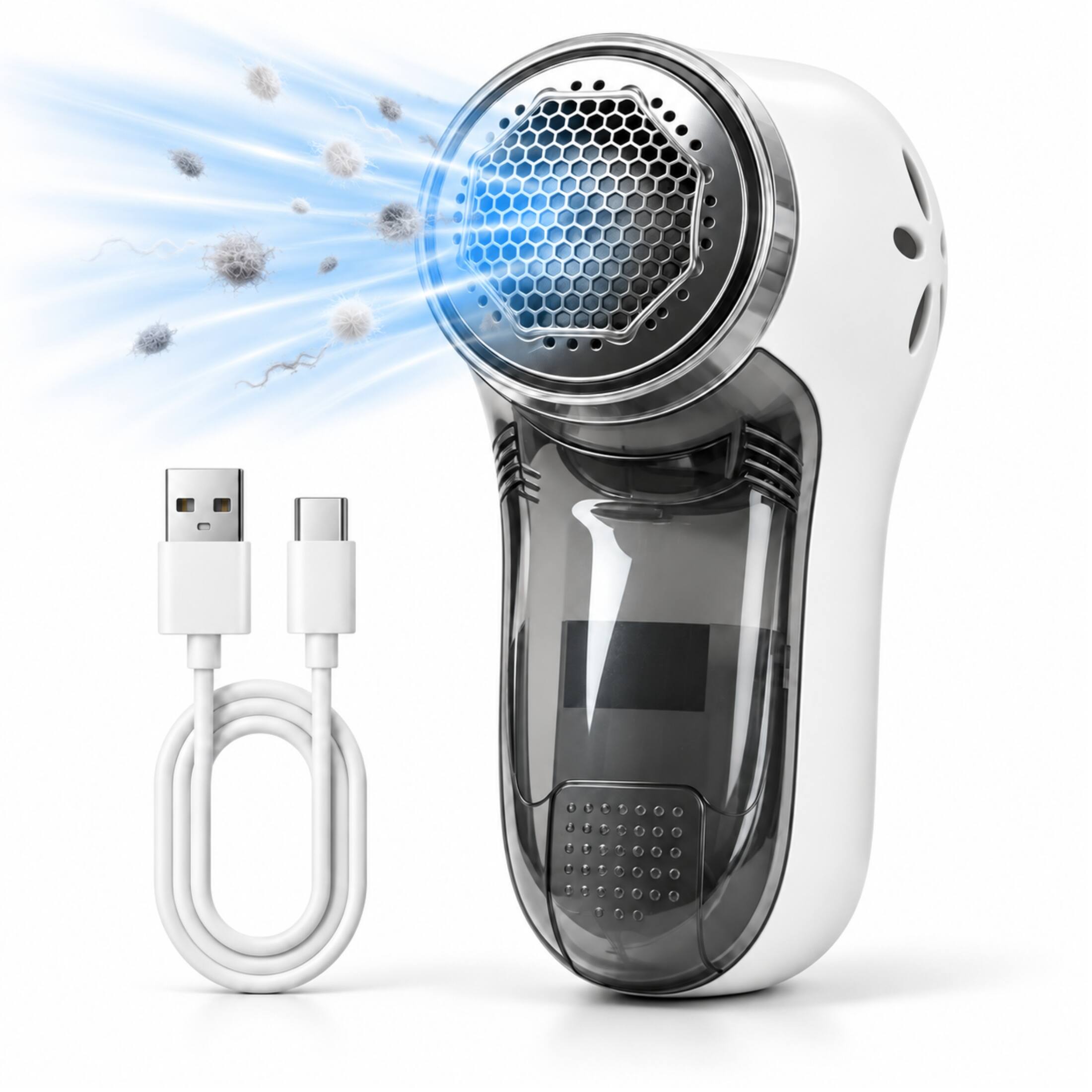 Front. AMUMU - Fabric Shaver and Lint Remover USB Rechargeable Portable Cordless 7000 RPM Electric Lint Remover - White.