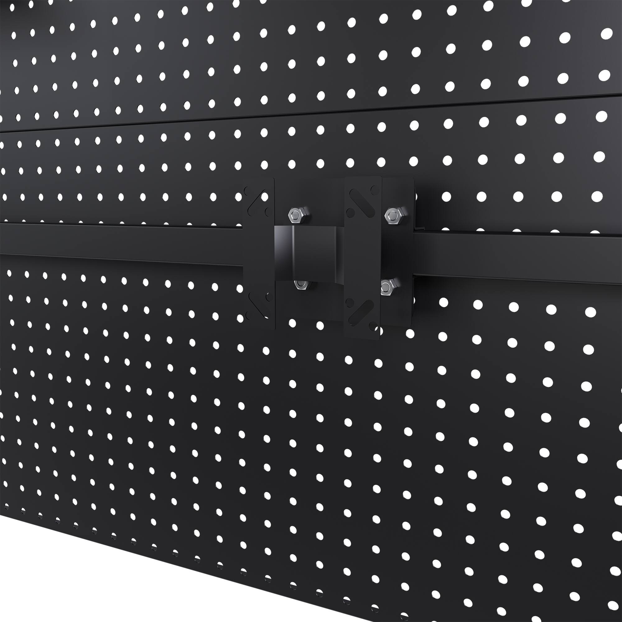 Left. PexFix - Dual Monitor Stand with Privacy Panel, 59" Metal Pegboard Desk Organizer for Gaming & Office Setup - Black.