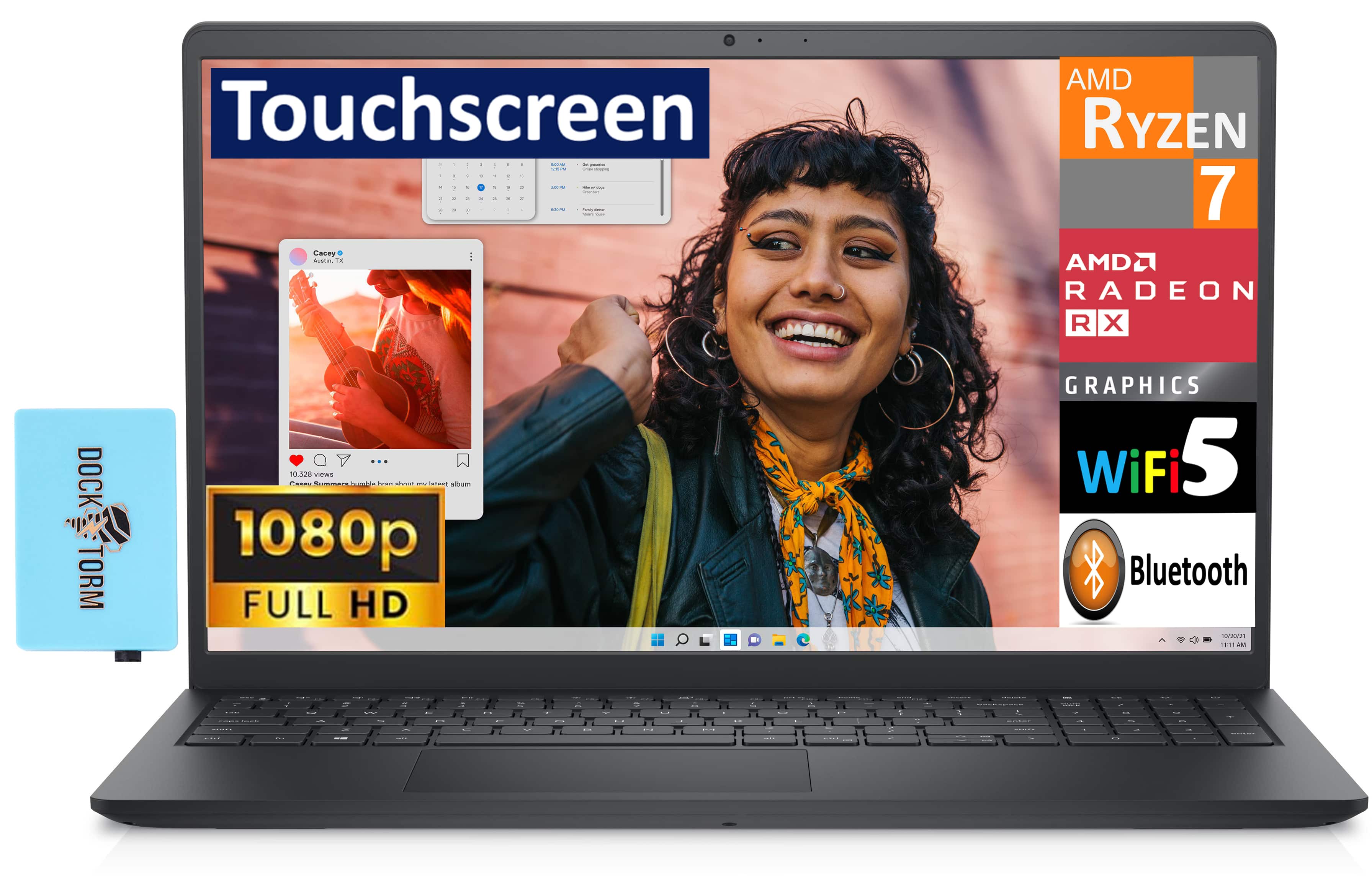 Dell - Inspiron 3535 Laptop 15.6 FHD (AMD Ryzen 7 7730U, 16GB DDR4, 1TB PCIe SSD, AMD Radeon, Win 11 Pro) w/USB Hub - Black