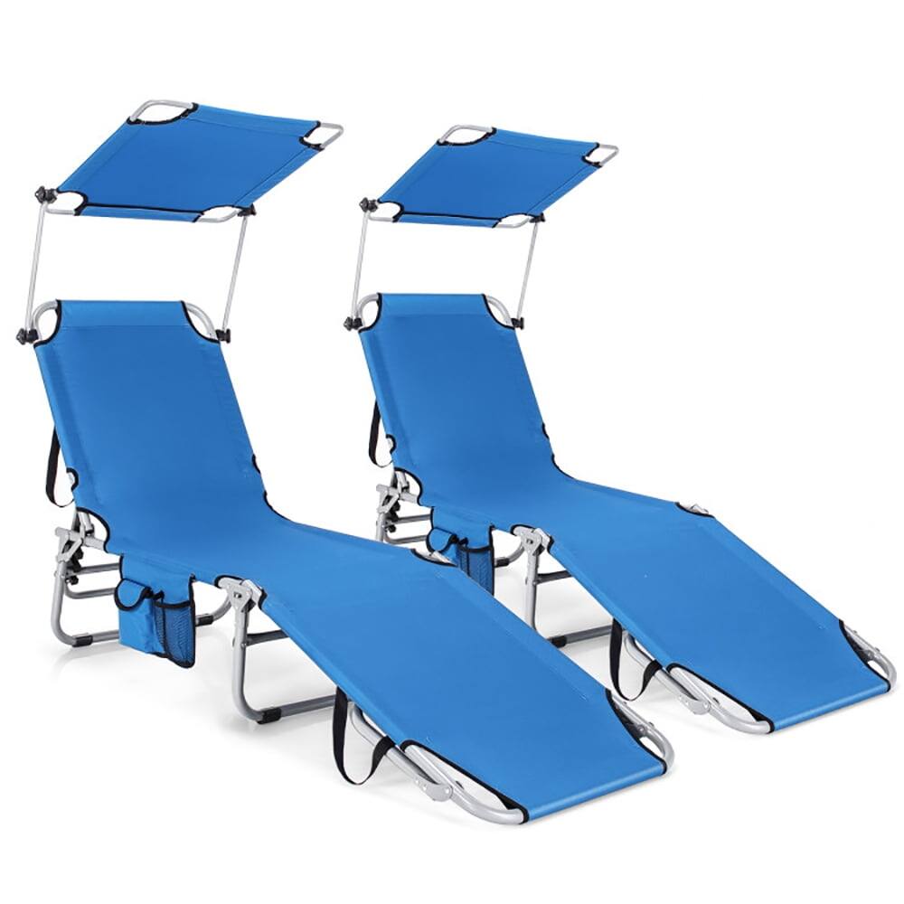 Alt View 1. Kadyn - Outdoor Chaise Lounge Chair, Adjustable Outdoor Beach Patio Pool Recliner with Sun Shade-Navy - Blue.