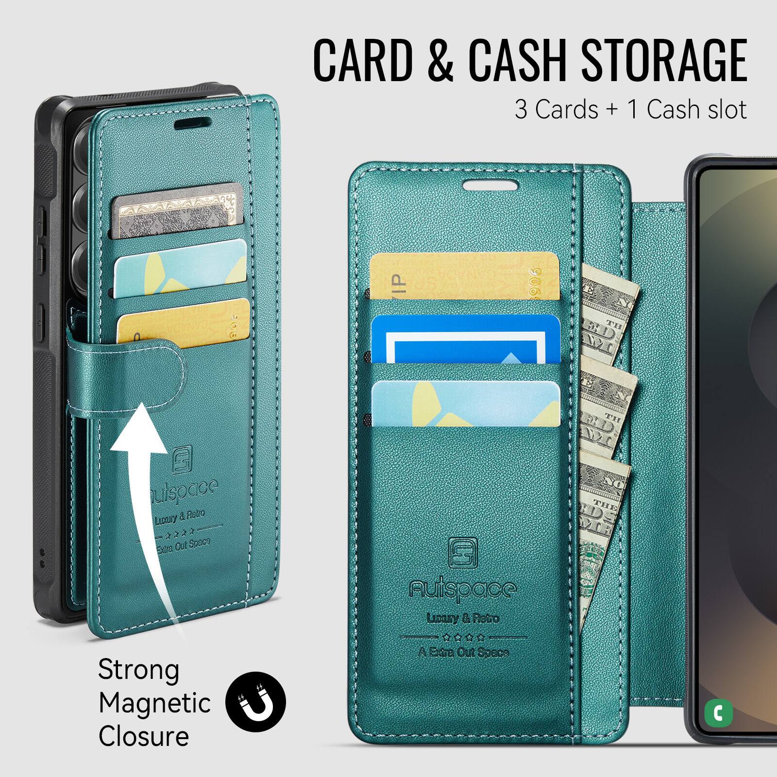 CARD & CASH STORAGE  
3 Cards + 1 Cash slot  

IP 906 TH  

Luxury & Retro  
A Extra Out Space  

Strong Magnetic Closure  

Autispace  
Luxury & Retro  
A Extra Out Space