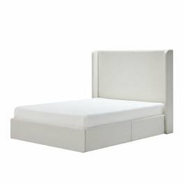 Boyel Living - King Upholstered Wingback Platform Bed 52.3 Inch Headboard No Box Spring Easy Assembly Textured Ivory Chenille - Beige
