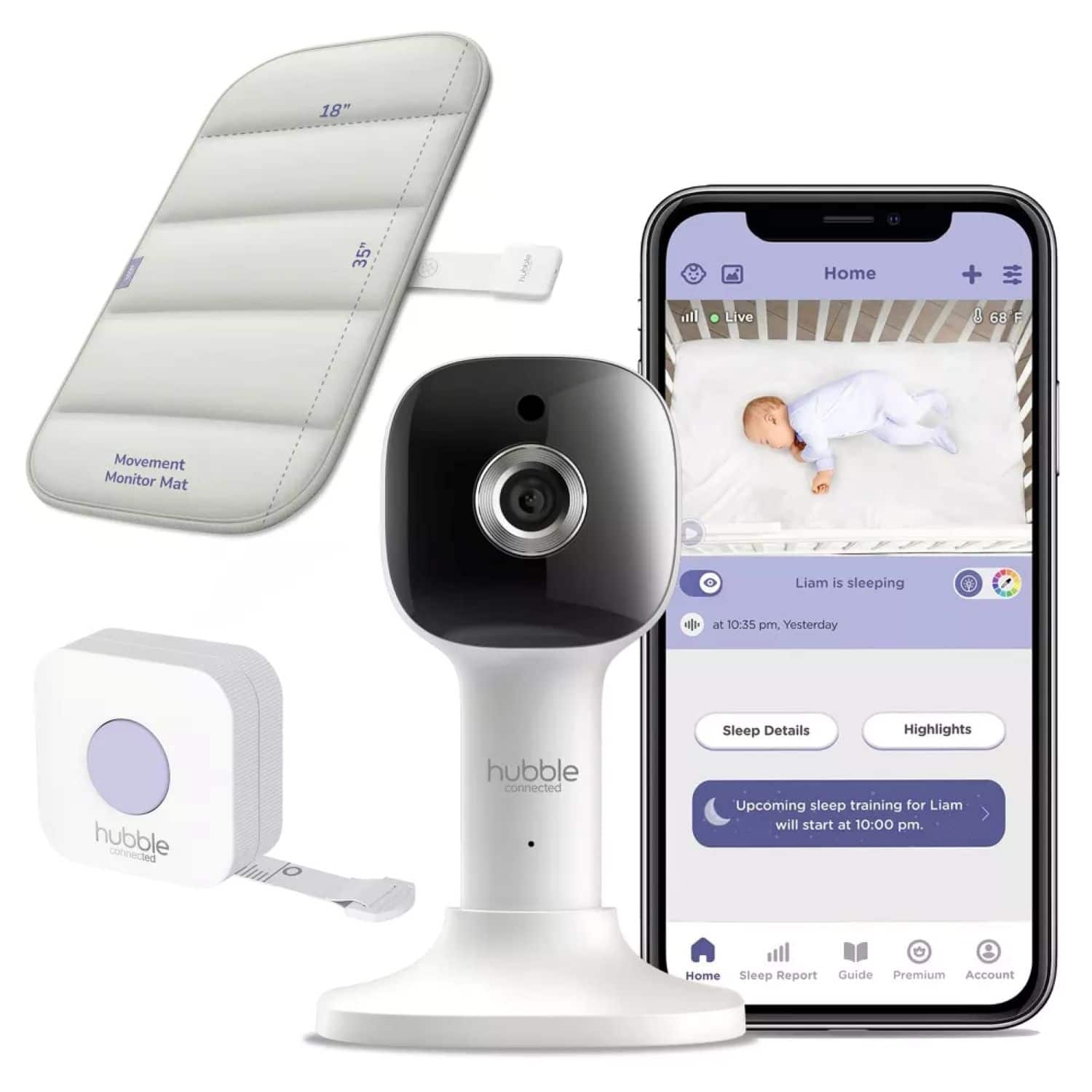 Hubble Connected - Dream+ Bundle Smart Wi-Fi Baby Movement Monitor and HD Baby Camera with Soothing Sounds and Noise (Non-Wearable) - White