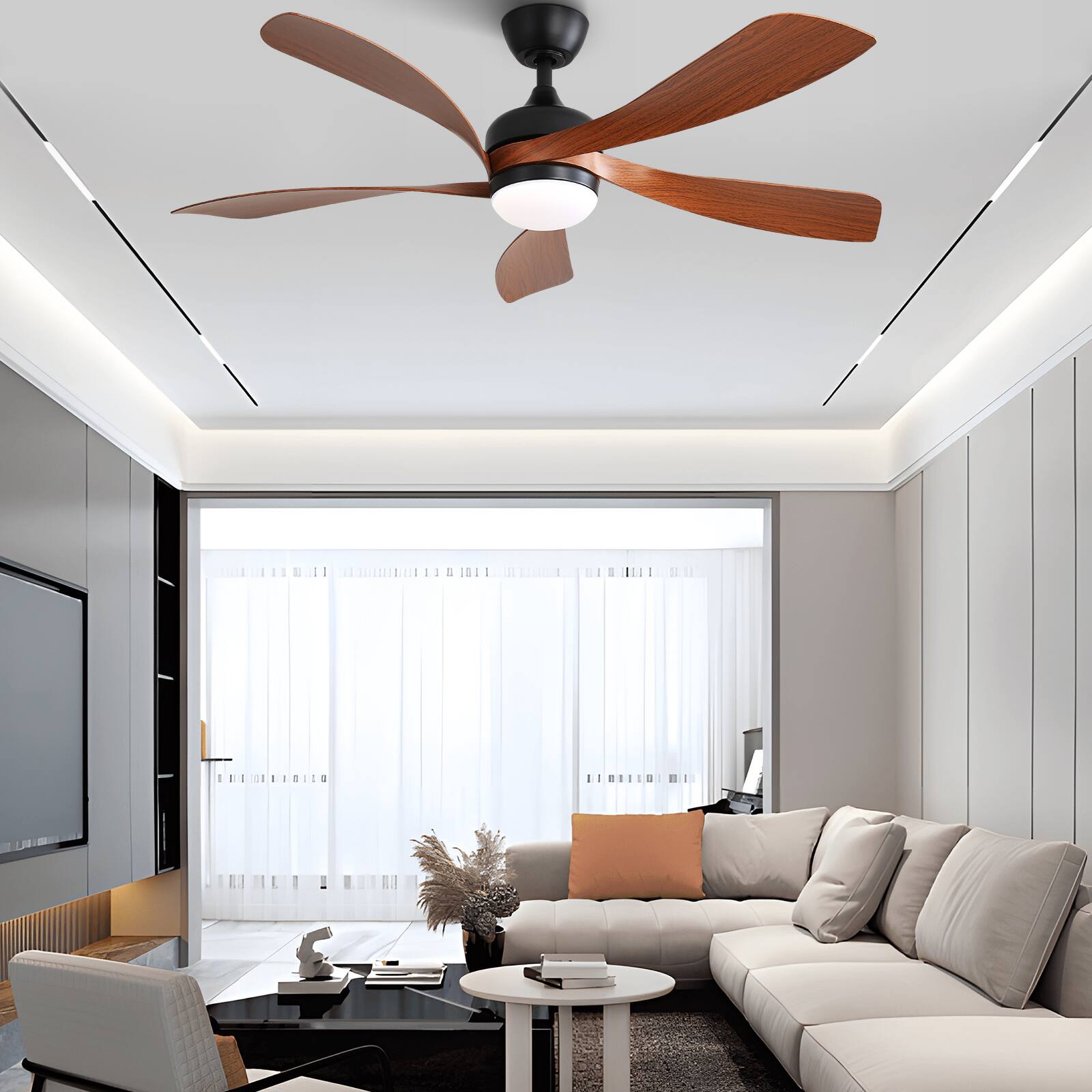 Alt View 5. GOODSILO - 52 Inch Modern LED Ceiling Fan with Dimmable Light, Remote Control, and Reversible DC Motor for Indoor Rooms - Black.