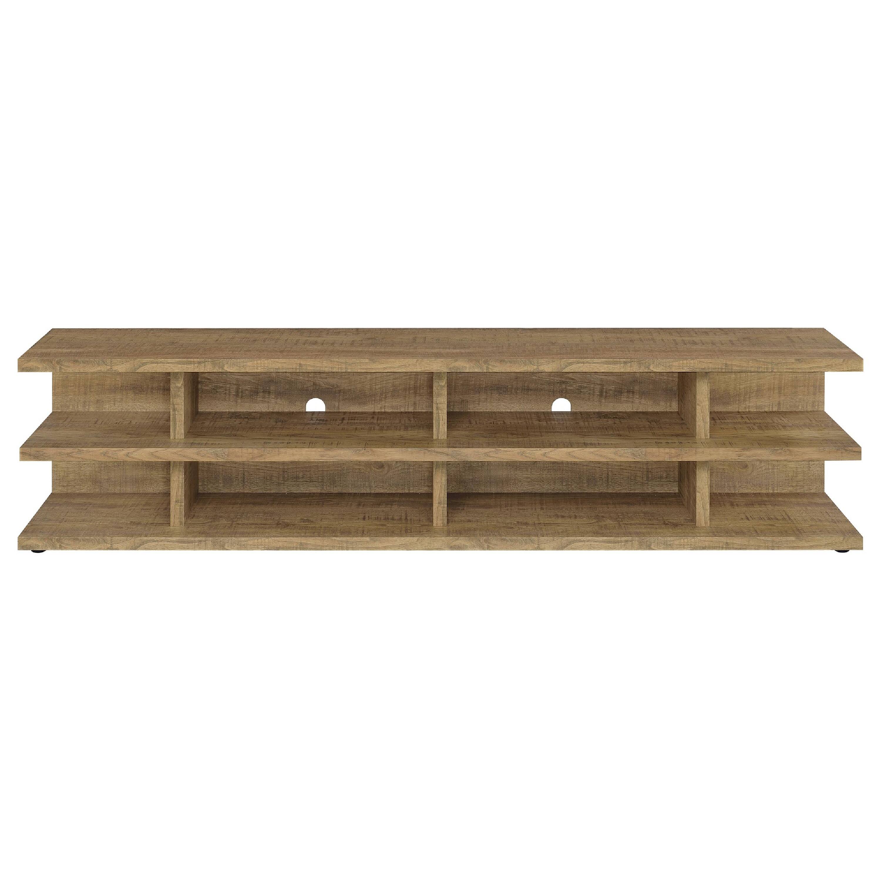 Front. Manhattan Lane - Carie TV Stand Media Console, 2-Tier Open Shelves, Mango Finish Wood - Mango Brown.