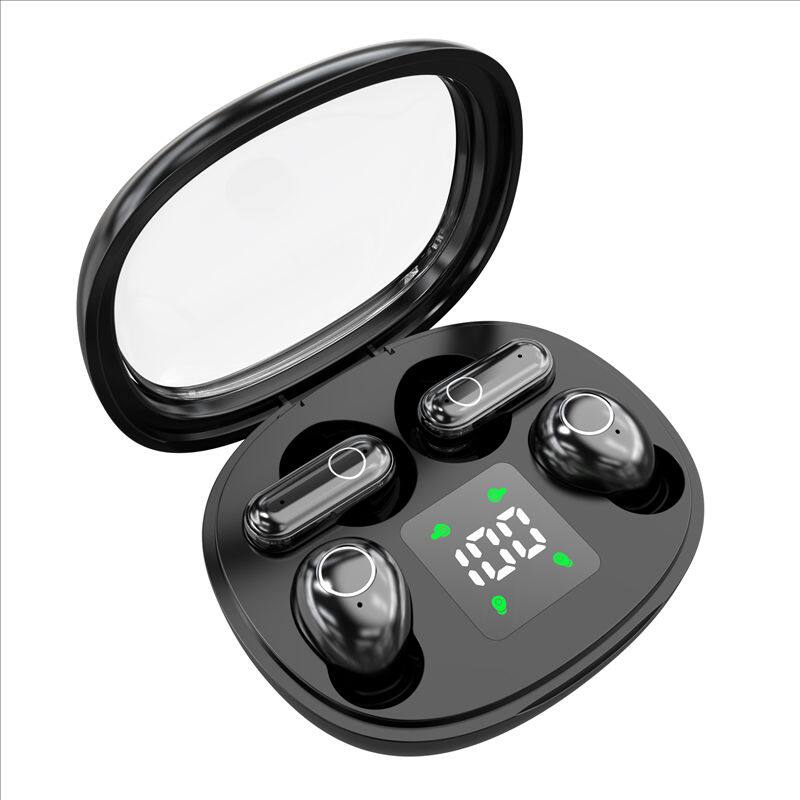 Angle. PRIMEPLUS - Invisible Mini Short Stem Bluetooth 5.3 Earbuds, Waterproof Sport Earphones with Mic, 2 Pairs for Sleeping/Sports - Black.