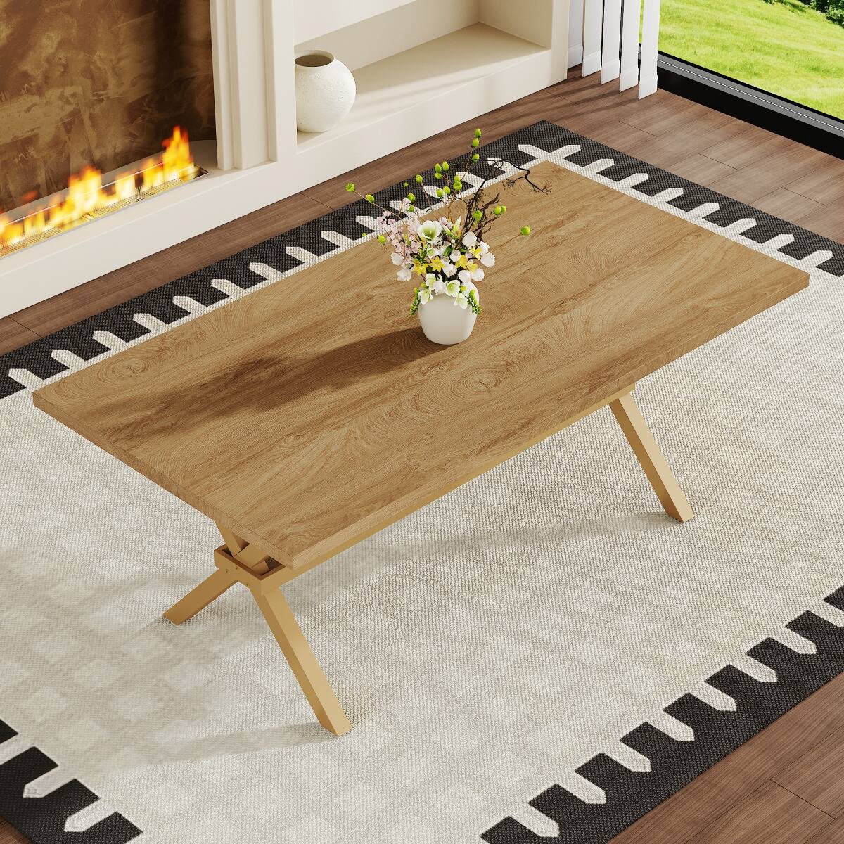 Left. Loheer - Loheer 71 inch dining table Light Wood MDF Tabletop for 6 to 8 People - Light wood.
