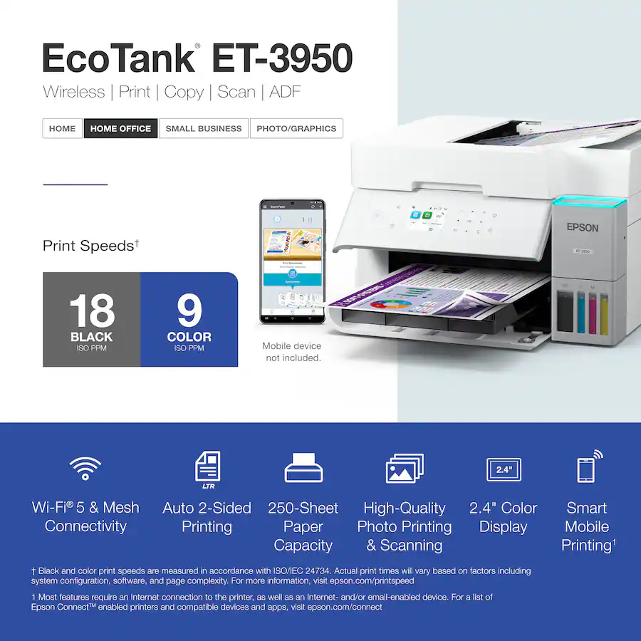 3950 Epson EcoTank ET 3950 Wireless All in One Color Supertank Inkjet ...