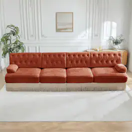 Anysun - 135" Velvet Chesterfield Modular Sofa - Button Tufted, Tassel Skirt, Wood Base, Foam Cushions, Easy Assembly for Lounge - Red