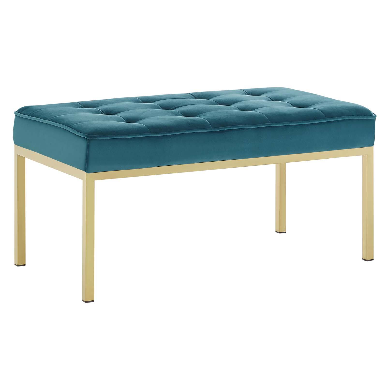 Angle. Modway - Loft Gold Stainless Steel Leg Medium Performance Velvet Bench by Modway - Gold Teal.