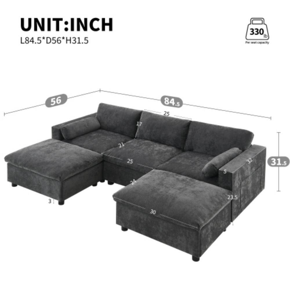 UNIT: INCH  
L84.5 * D56 * H31.5  

330 lb Per seat capacity  

56  
17  
84.5  
25  
21  
25  
24  
5  
32  
31.5  
31  
30  
23.5