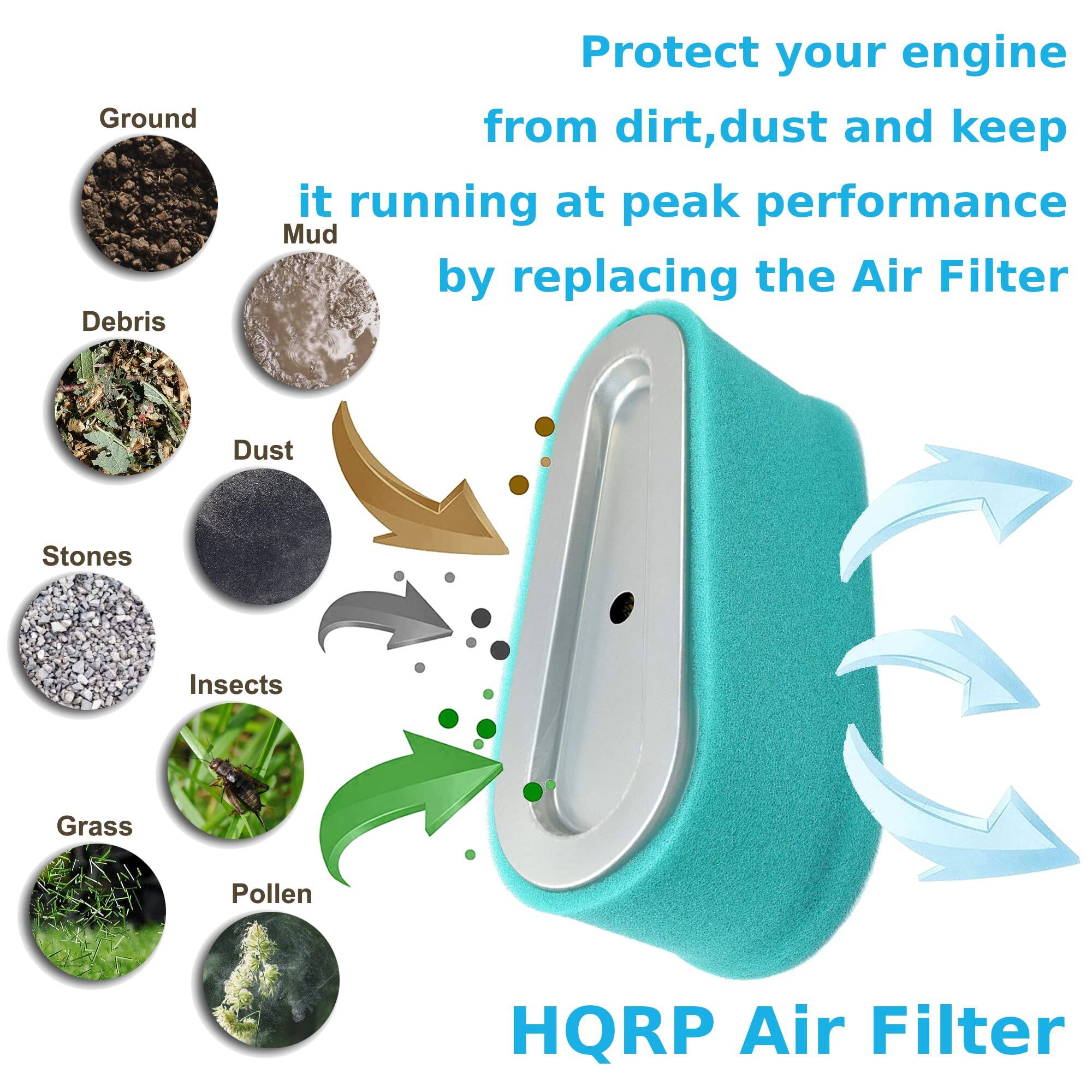 Protect your engine from dirt, dust, and keep it running at peak performance by replacing the Air Filter.

Ground Debris
- Mud
- Dust
- Stones
- Insects
- Grass
- Pollen

HQRP Air Filter