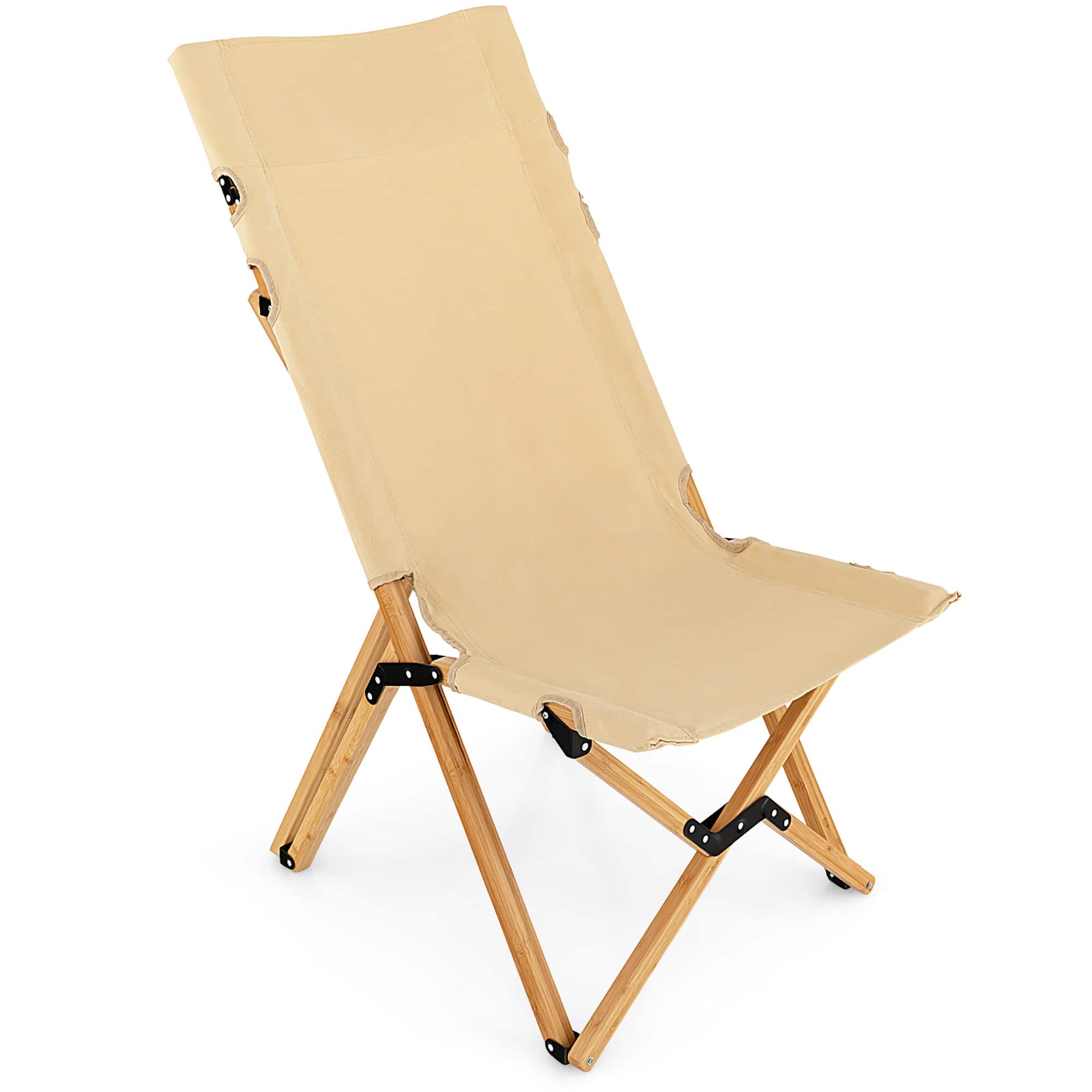 Front. Costway - Patio Folding Camping Chair Portable Fishing Bamboo Adjust Backrest W/Carry Bag - Natural.