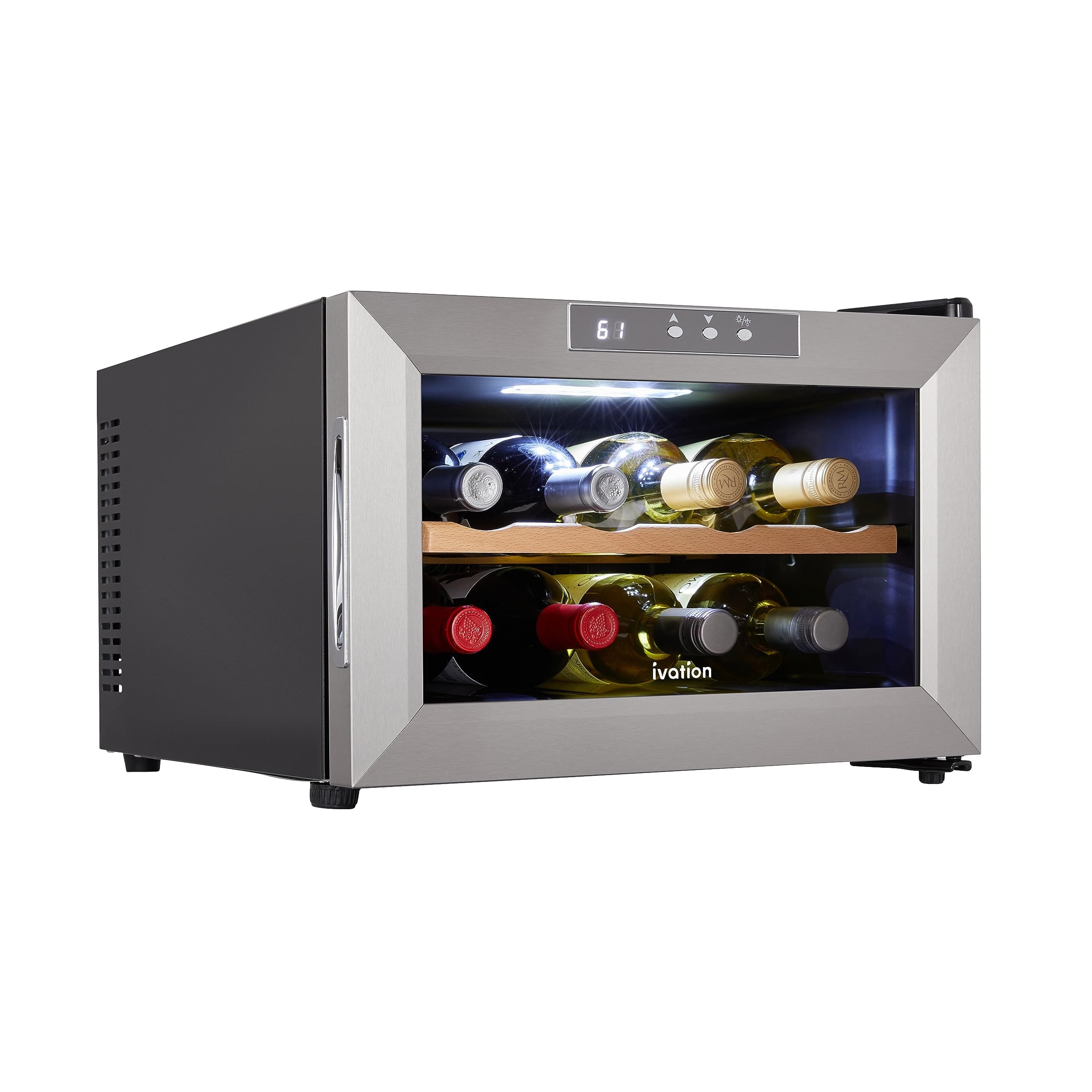 Ivation - 8 Bottle Thermoelectric Wine Cooler, Horizontal Countertop Wine Fridge - Stainless Steel