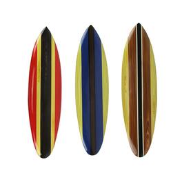 Zeckos - Set of 3 Wooden Striped Surfboard Wall Hangings 32 Inches Long - Multicolored