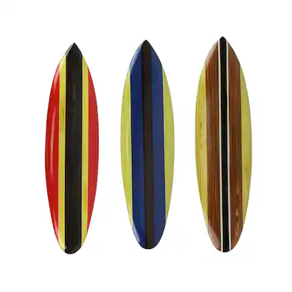 Front. Zeckos - Set of 3 Wooden Striped Surfboard Wall Hangings 32 Inches Long - Multicolored.