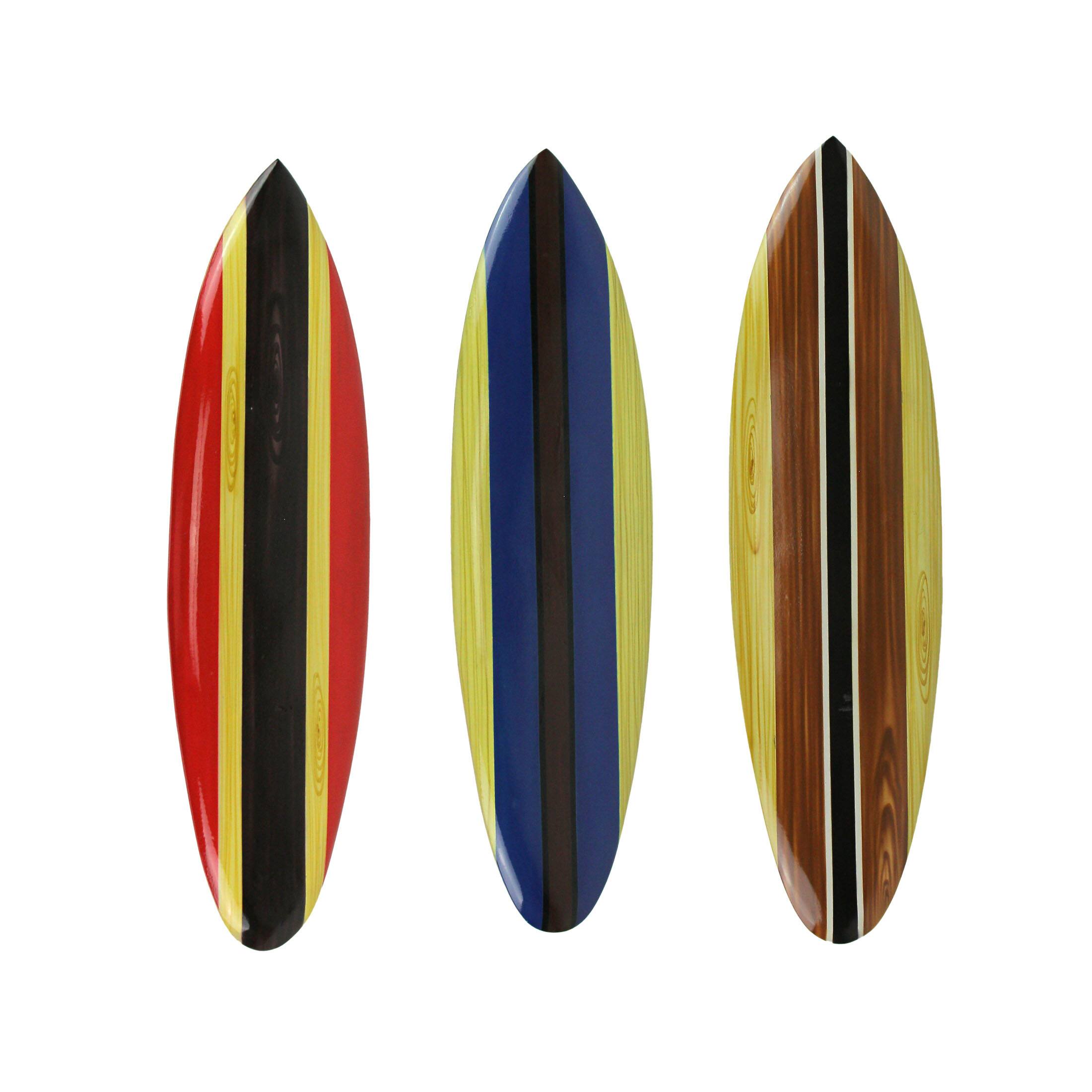 Front. Zeckos - Set of 3 Wooden Striped Surfboard Wall Hangings 32 Inches Long - Multicolored.
