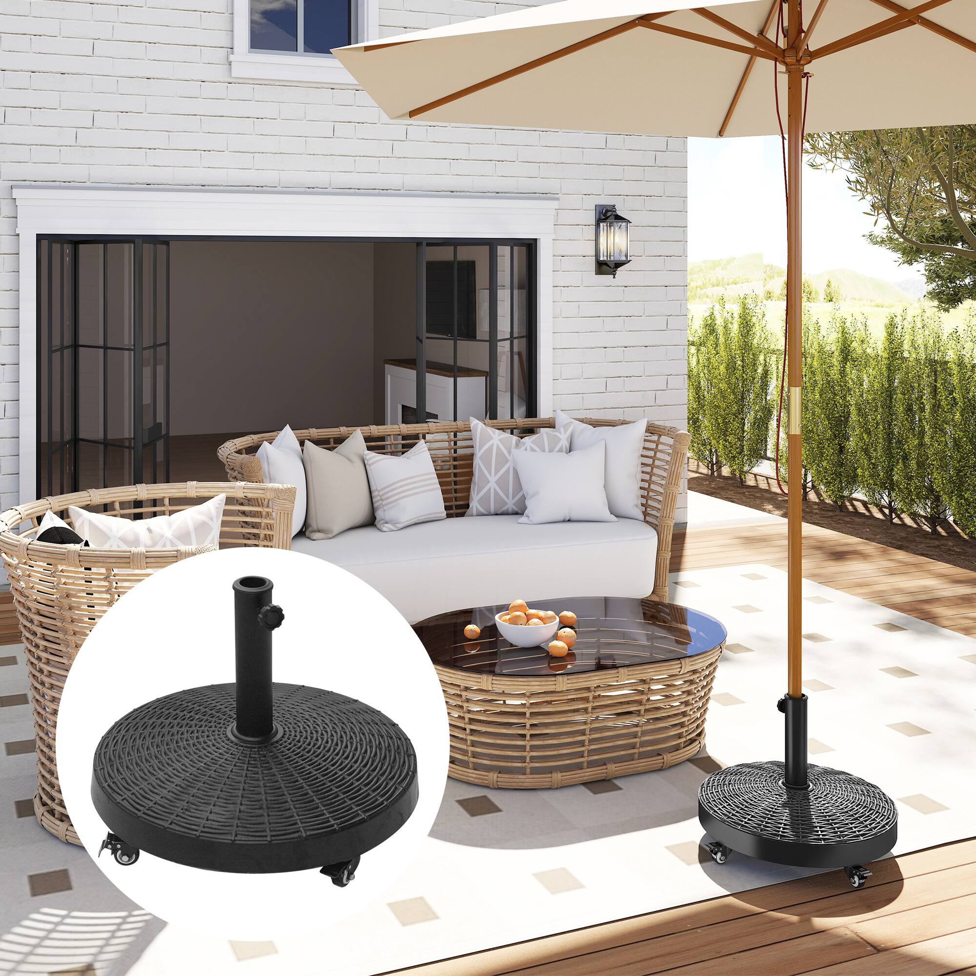 Alt View 1. Outsunny - Heavy Duty Umbrella Stand, 50 lbs. Umbrella Base for 1.5" or 2" Umbrella Poles - Black.