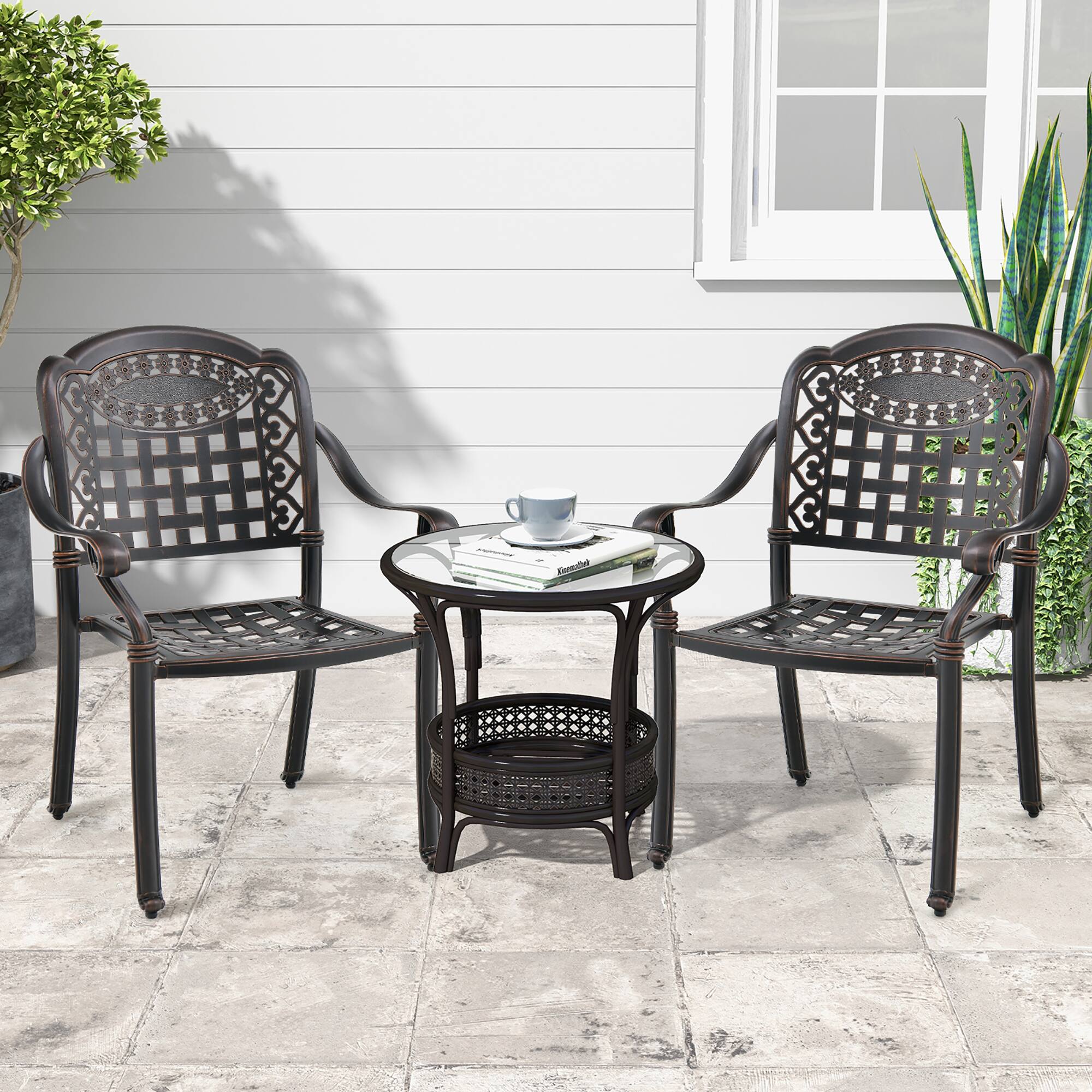 Alt View 3. Gymax - Gymax 2 Pieces Cast aluminum patio chair bistro dining chair outdoor cast aluminum chair - Bronze.