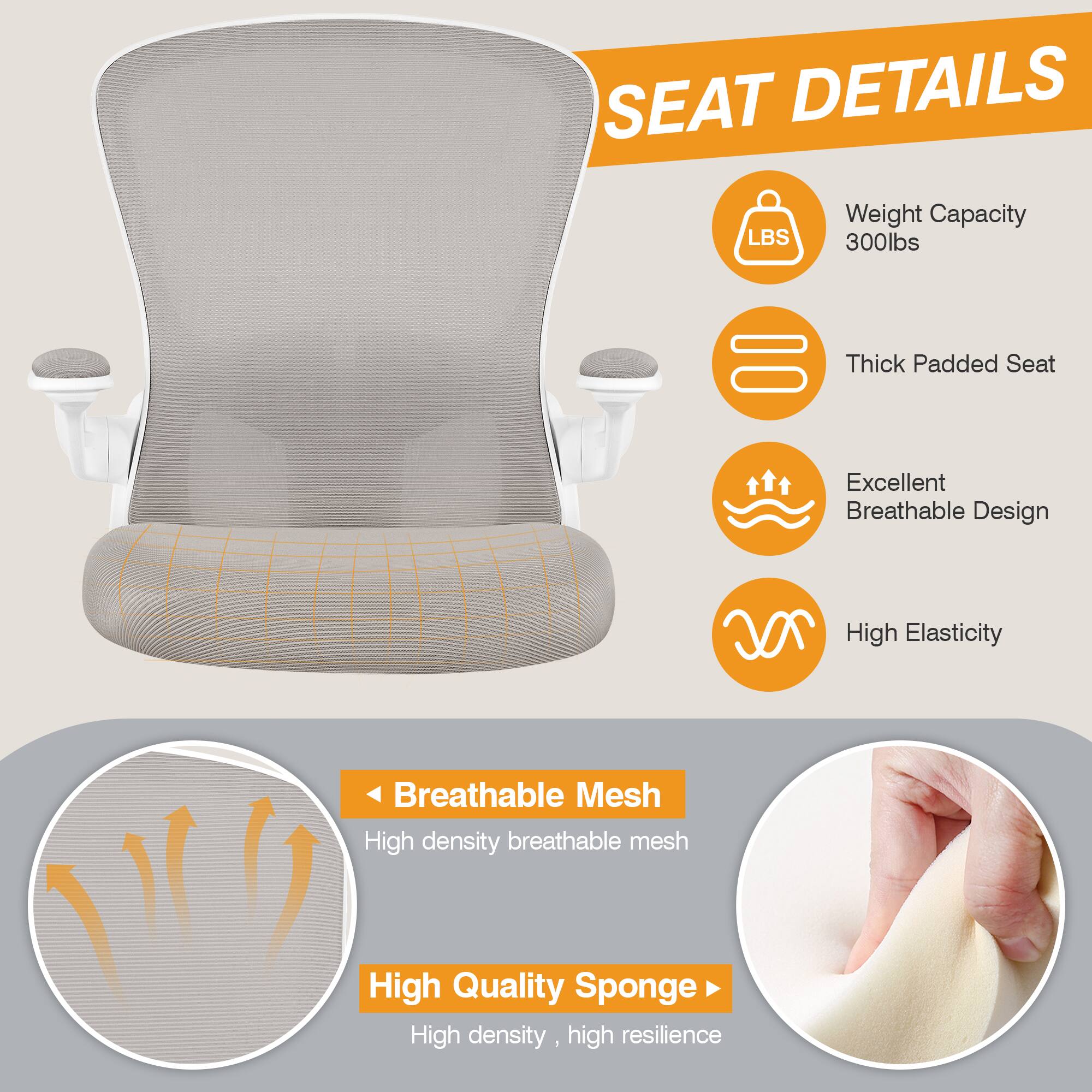 SEAT DETAILS

- Weight Capacity: 300lbs
- Thick Padded Seat
- Excellent Breathable Design
- High Elasticity

Breathable Mesh
- High density breathable mesh

High Quality Sponge
- High density, high resilience