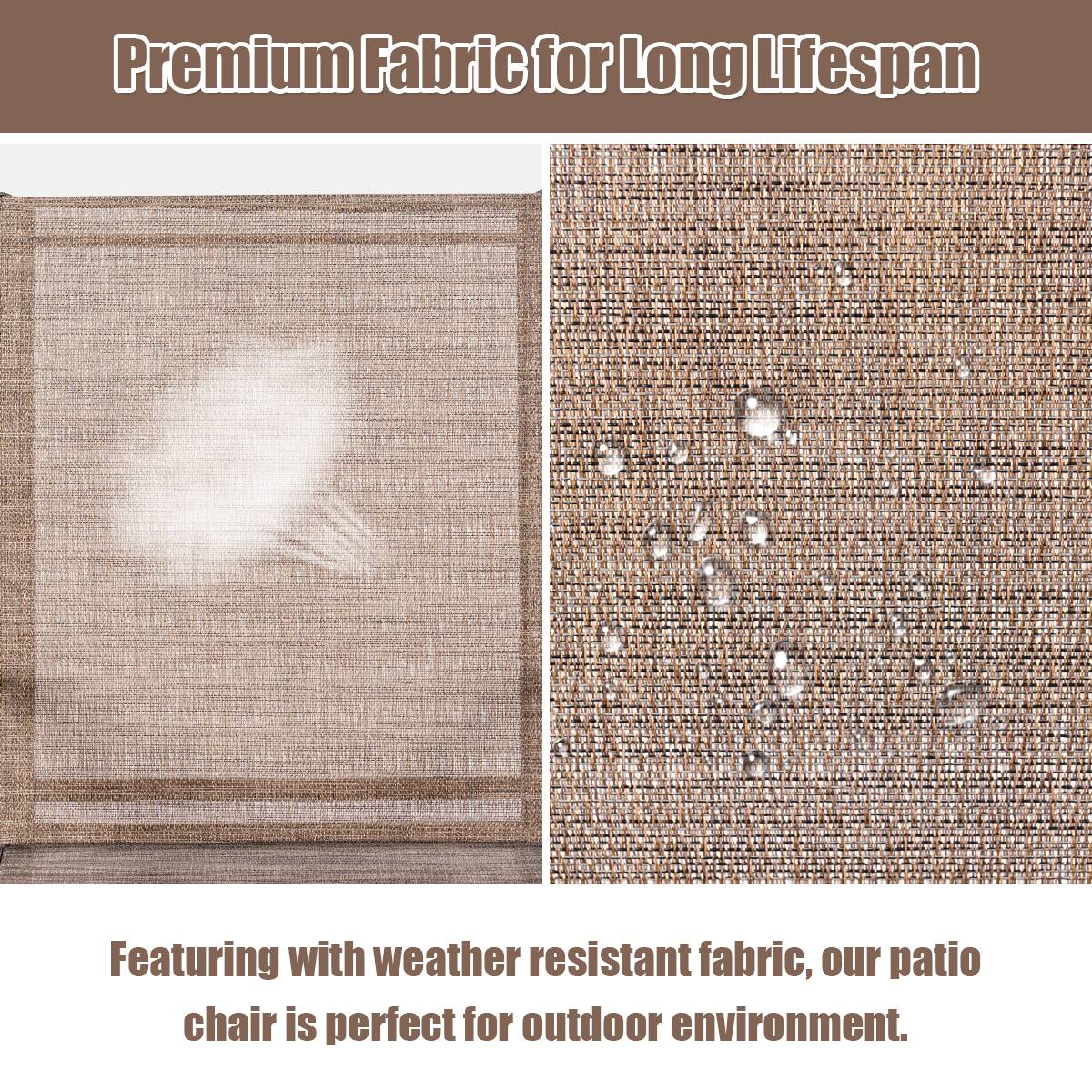 Premium Fabric for Long Lifespan

Featuring with weather resistant fabric, our patio chair is perfect for outdoor environment.